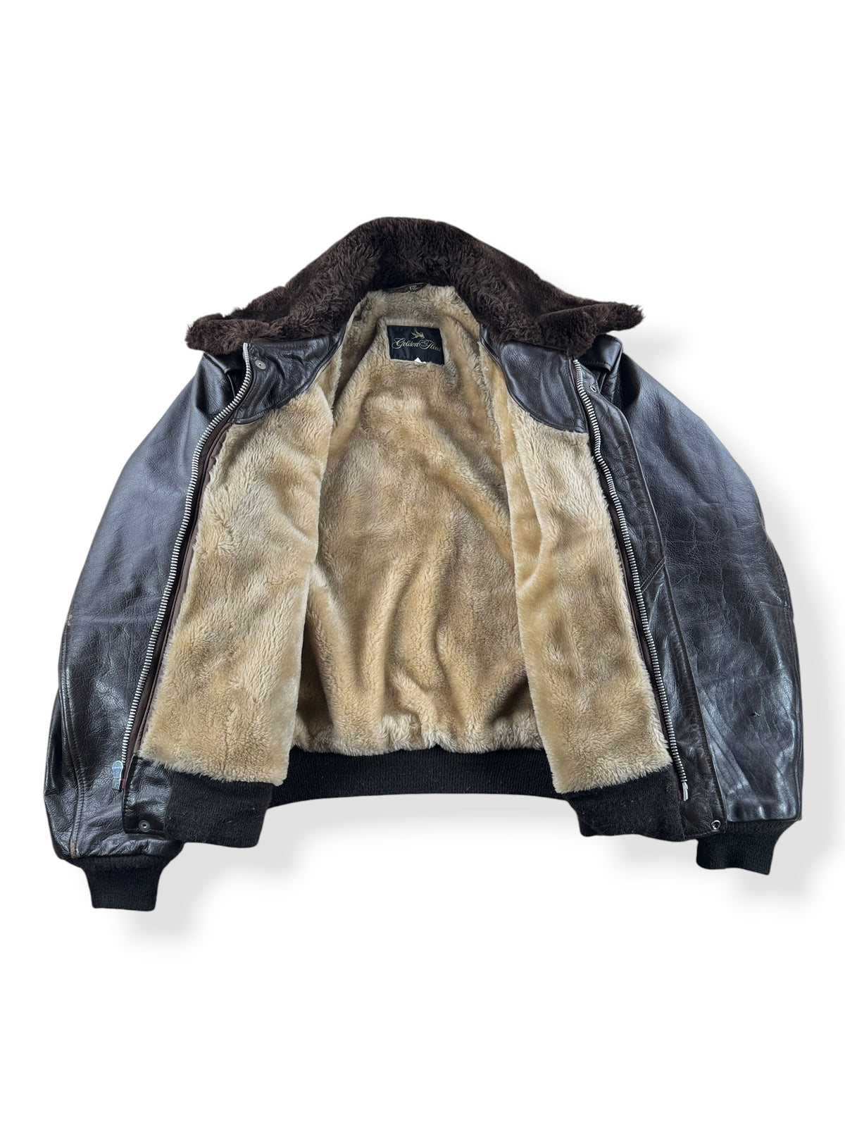 Inside of Vintage Golden Fleece G1 Style Leather Bomber Jacket SZ 46