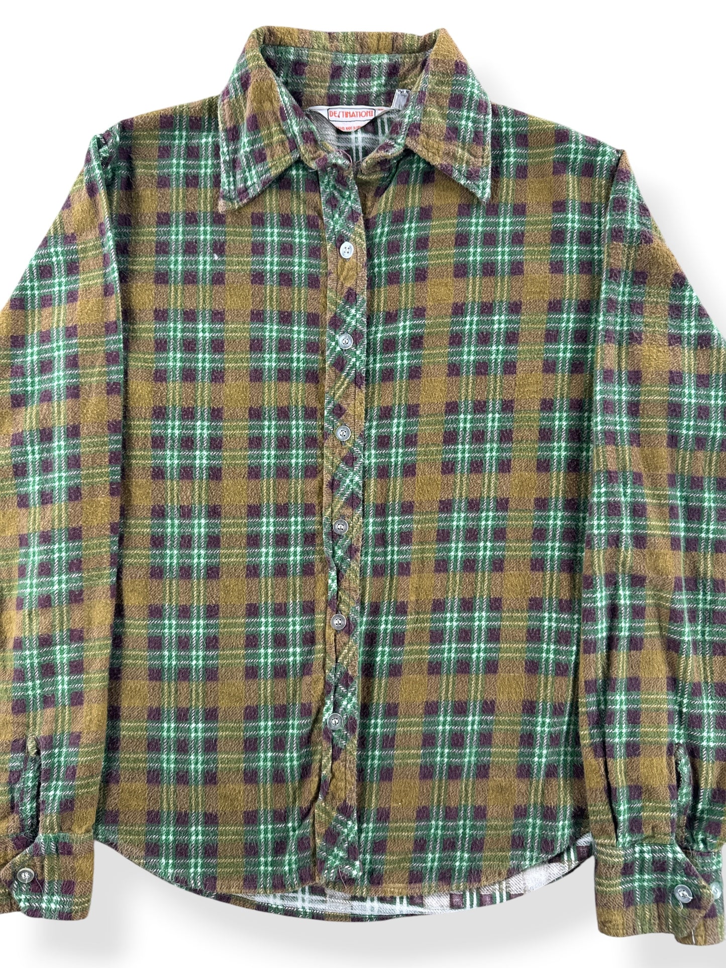 Front Close Up of Vintage 70’s Women’s Printed Cotton Flannel SZ S
