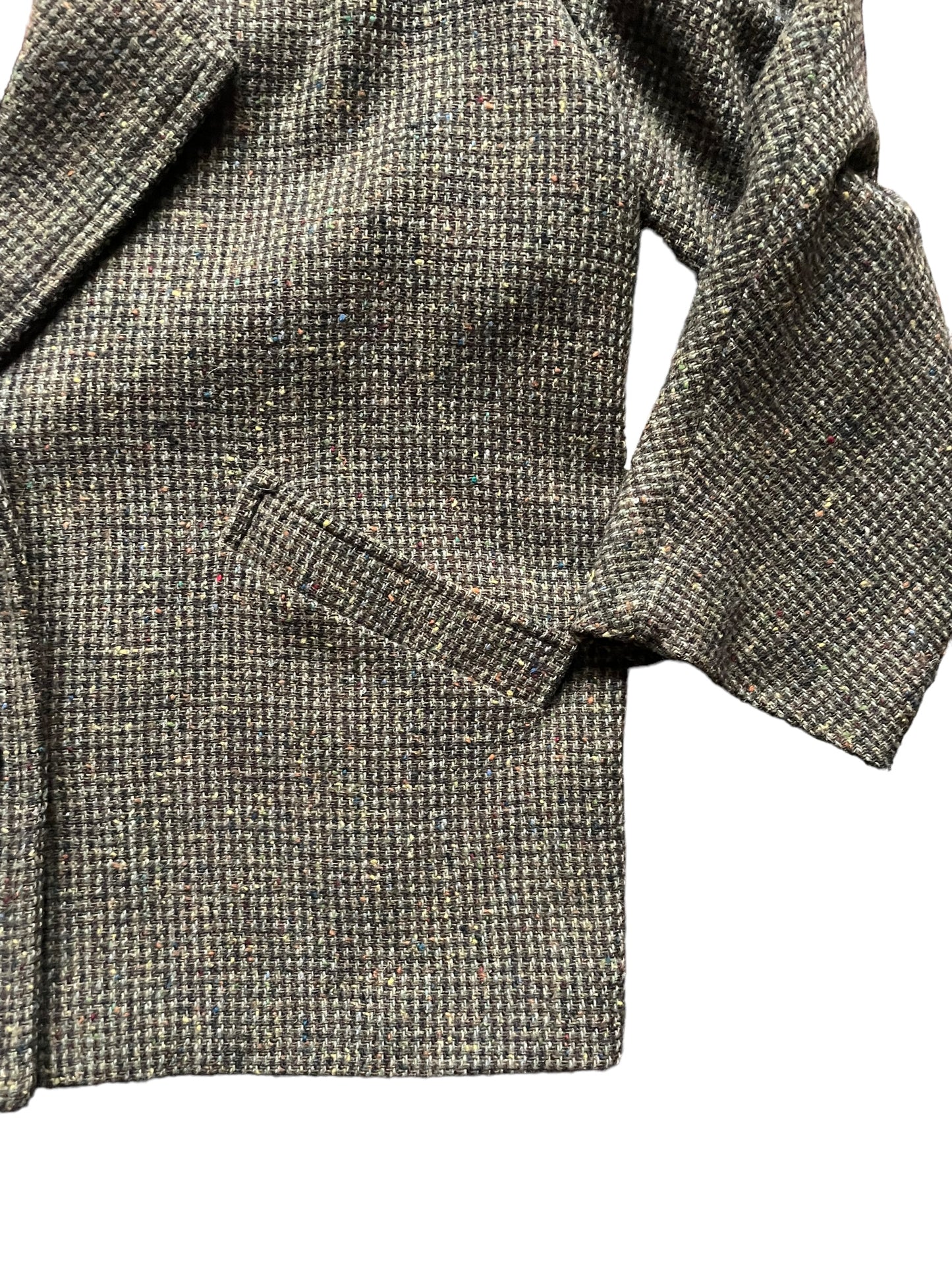 Front lower left view of Vintage 1940s Tweed Boxy Blazer SZ L | Seattle True Vintage | Barn Owl Vintage Coats