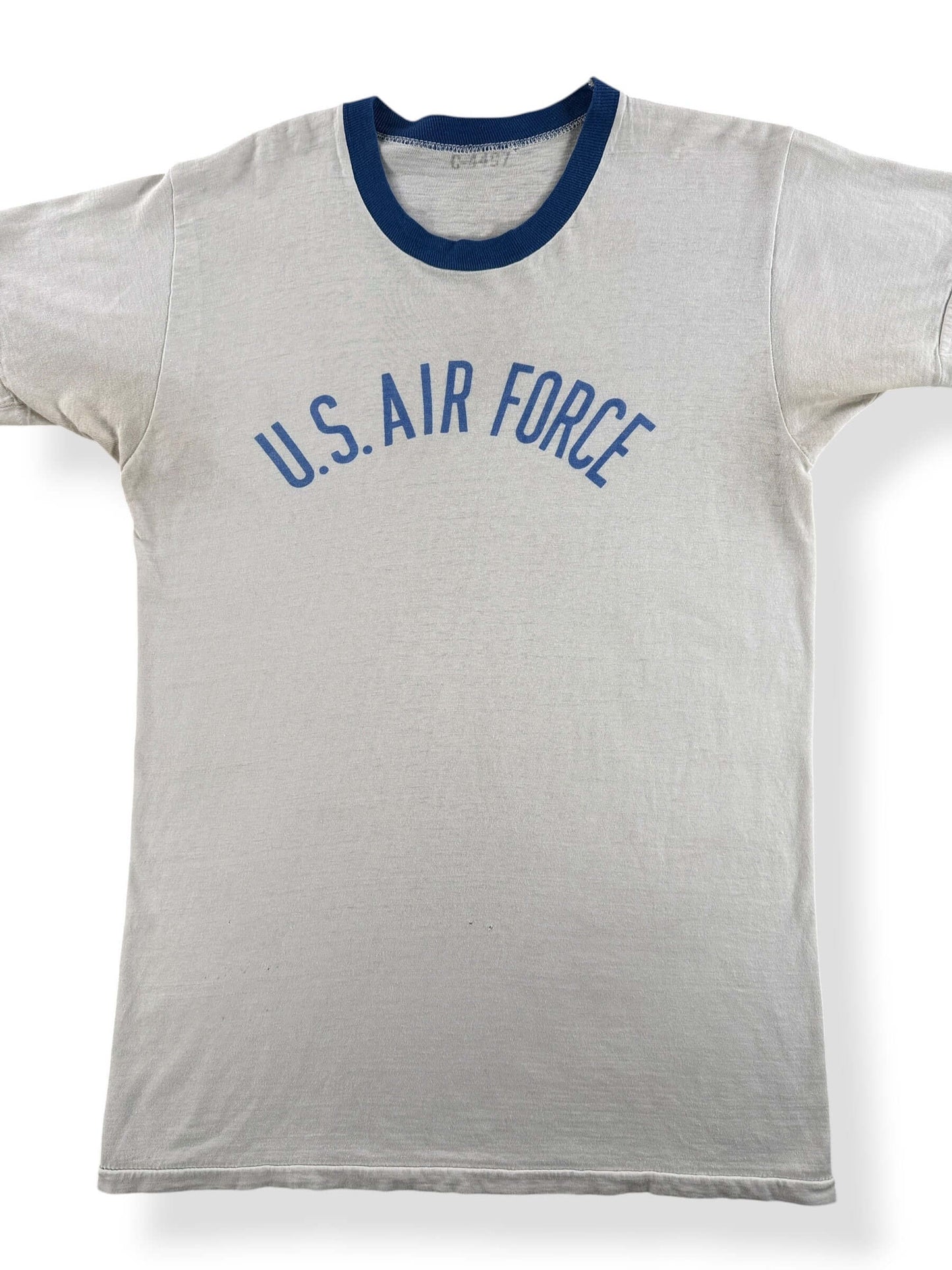 Front Close Up of Vintage USAF Waterprint Ringer Tee SZ M