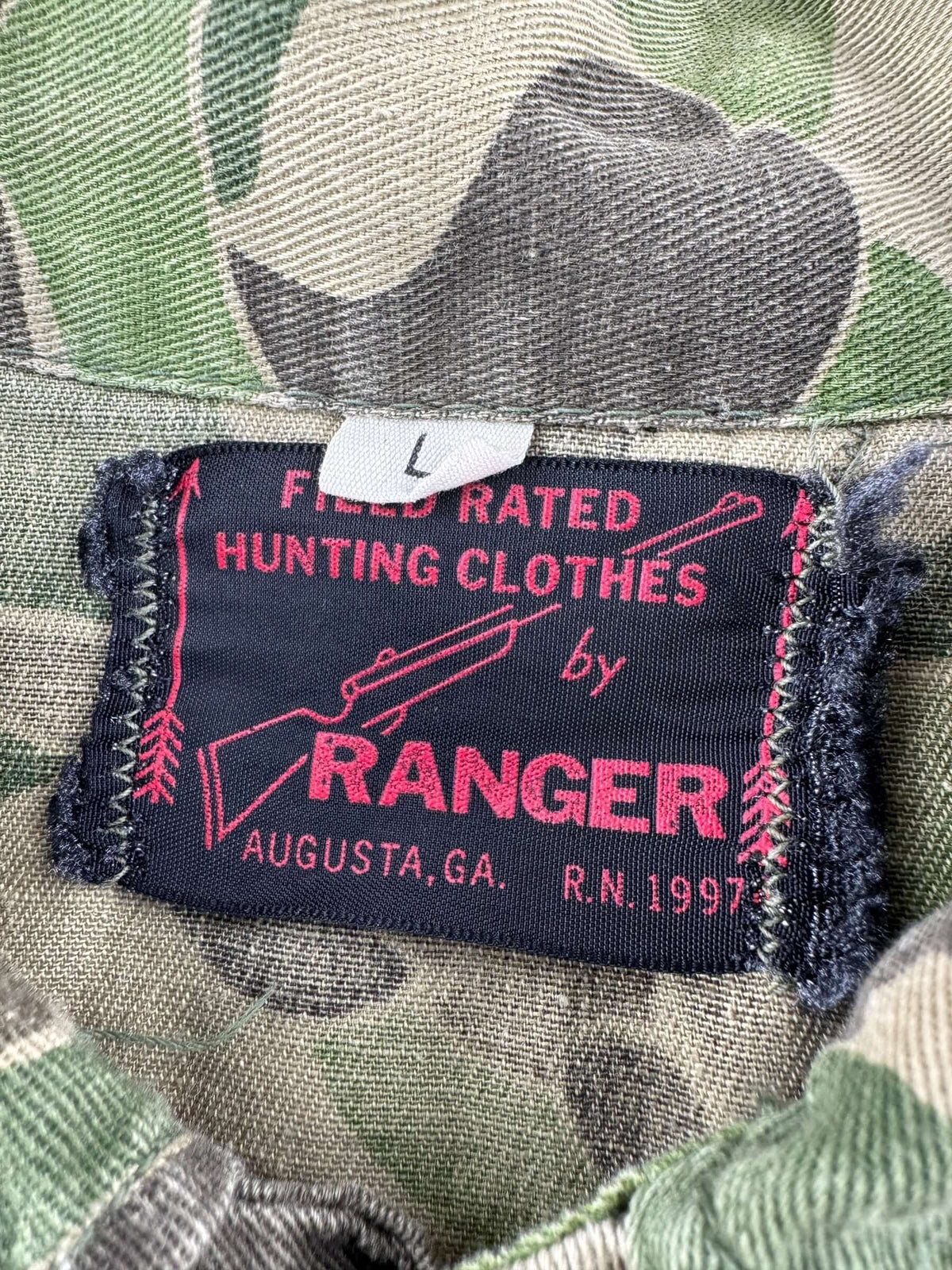 Tags on Vintage 1970s Ranger Camo Chore Jacket Z L