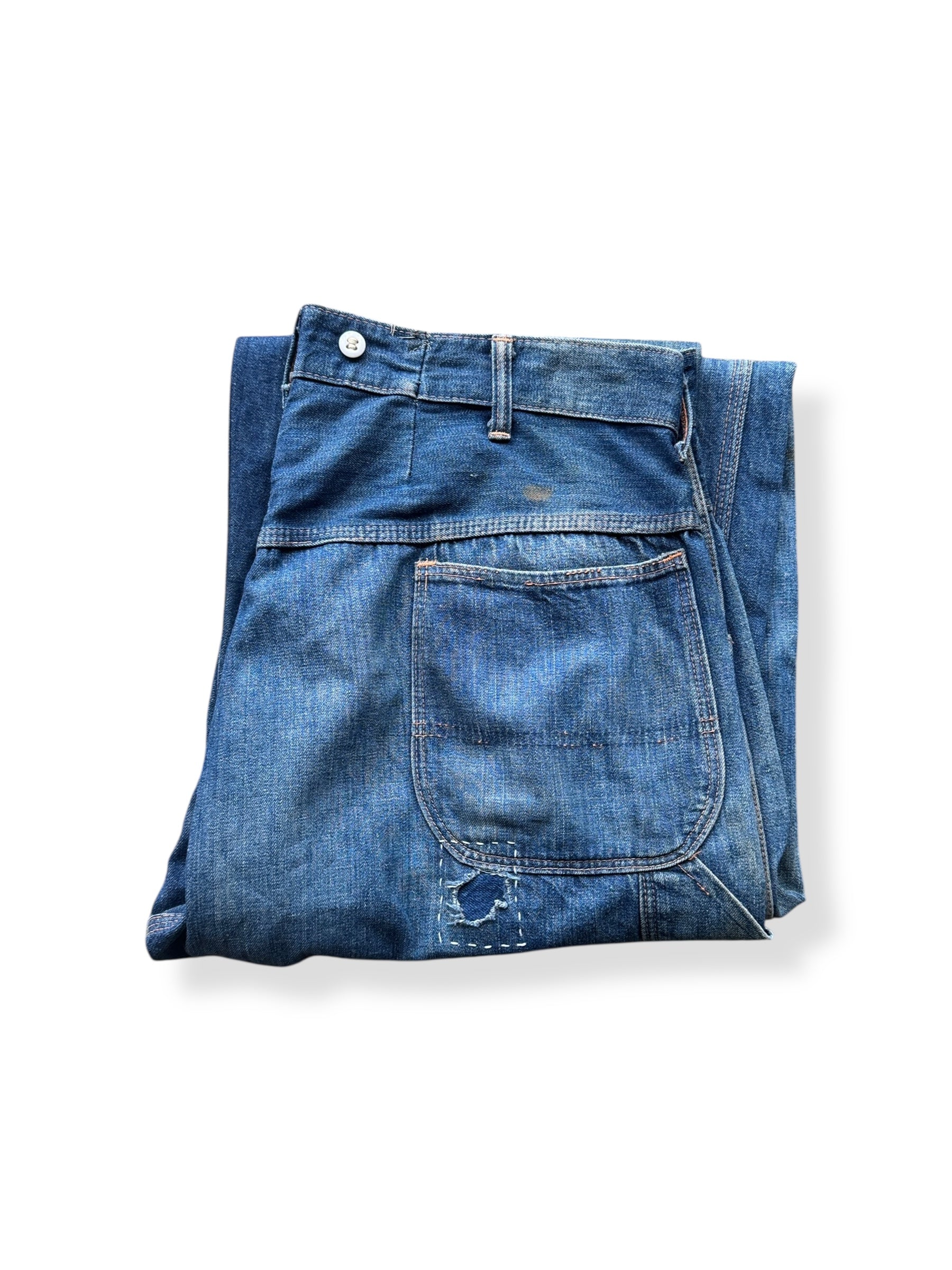 Folded Up Vintage Union Made Hand Repaired Carpenter Jeans W37
