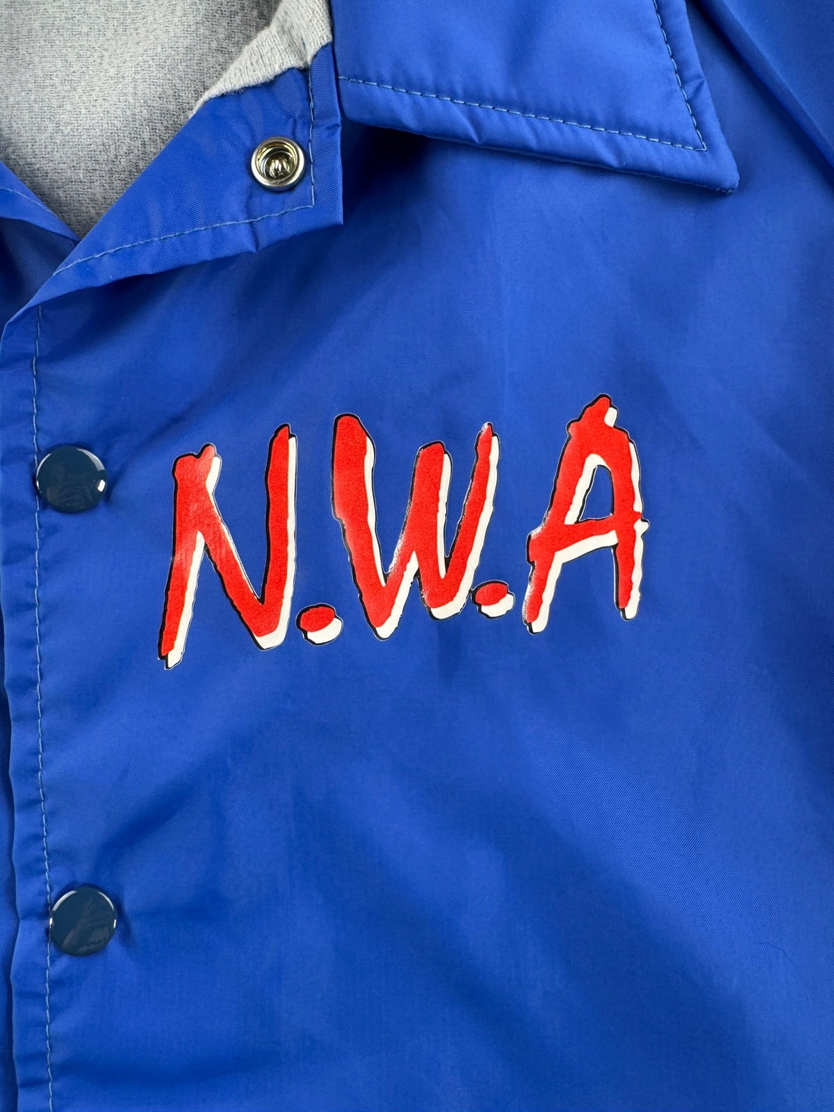 NWA logo on front of Vintage 80s/90s N.W.A. Heatpressed Windbreaker SZ S