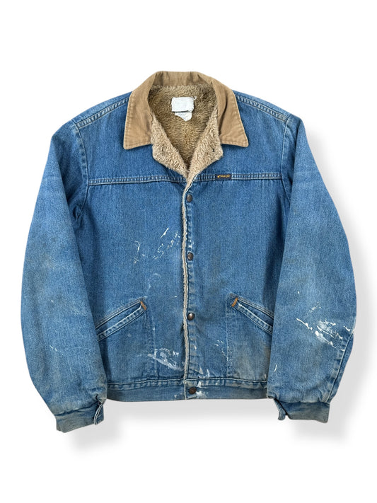 Front of Vintage Wrangler 74230NV Shearling Lined Denim Jacket SZ 44