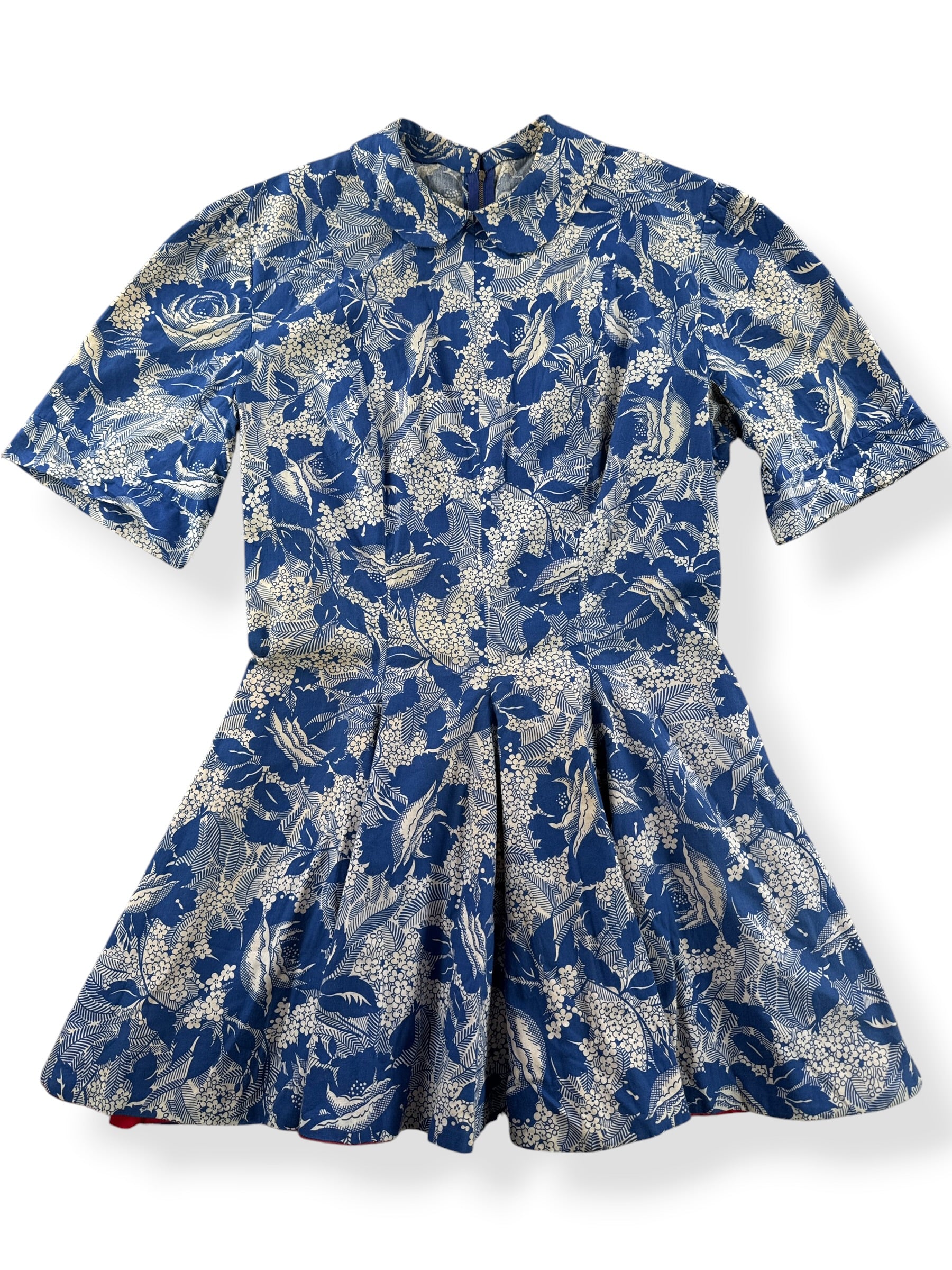 Close-up of Vintage Blue Floral Cotton Micro Mini SZ S/M