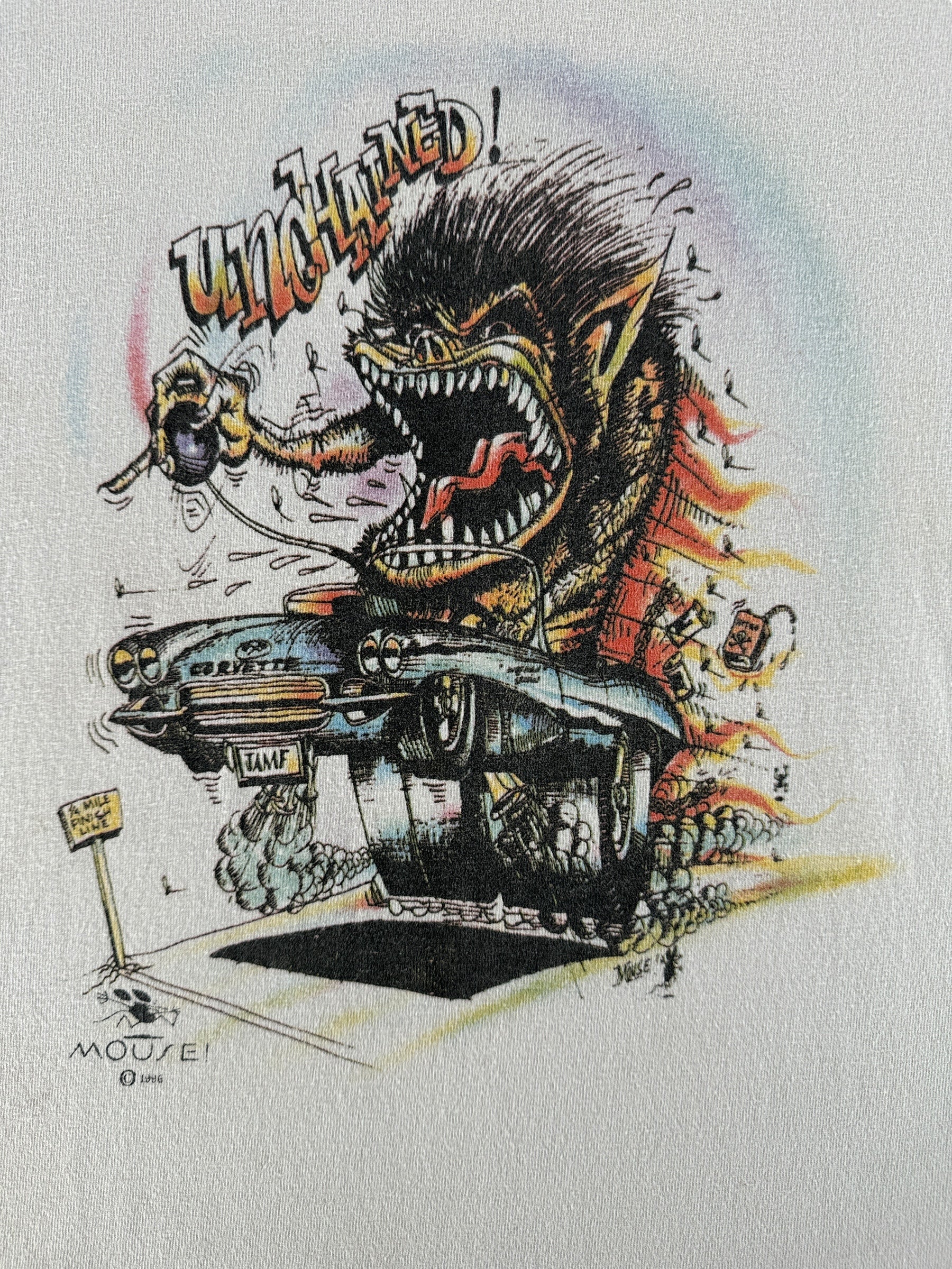 Front Graphic of Vintage Stanley Mouse Unchained Racing Tee SZ XL