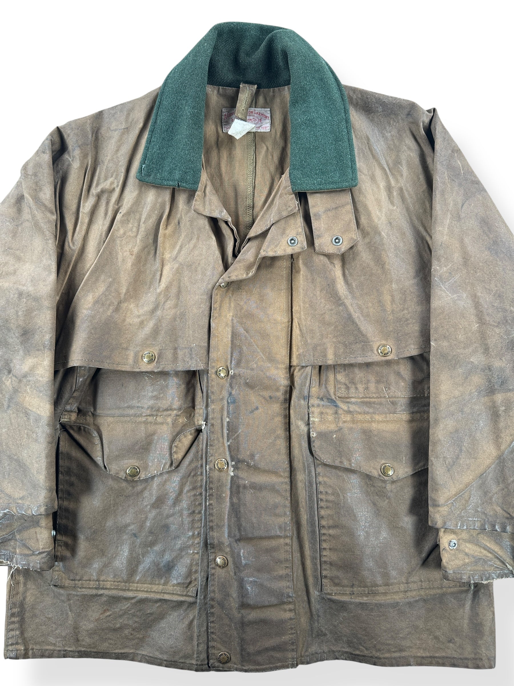 Front Close Up of Vintage Filson Tin Cloth Packer Coat SZ 40