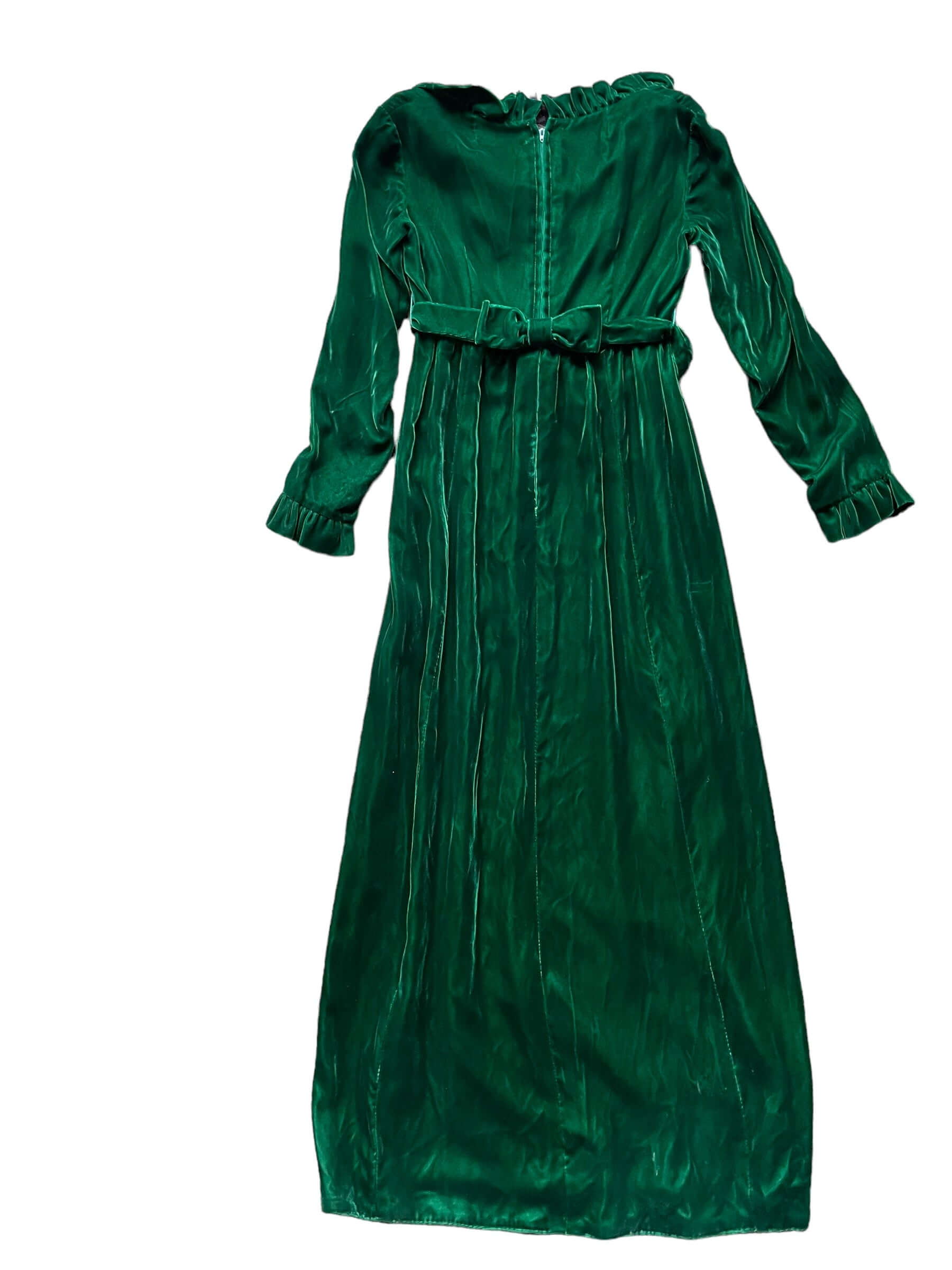Full back view of Vintage 1960s Green Velvet Dress |  Barn Owl Vintage Dresses | Seattle Vintage Ladies Clothing