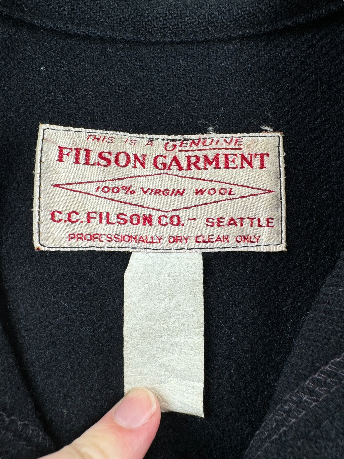 Tag on Vintage Black Filson Cruiser Jacket SZ 44