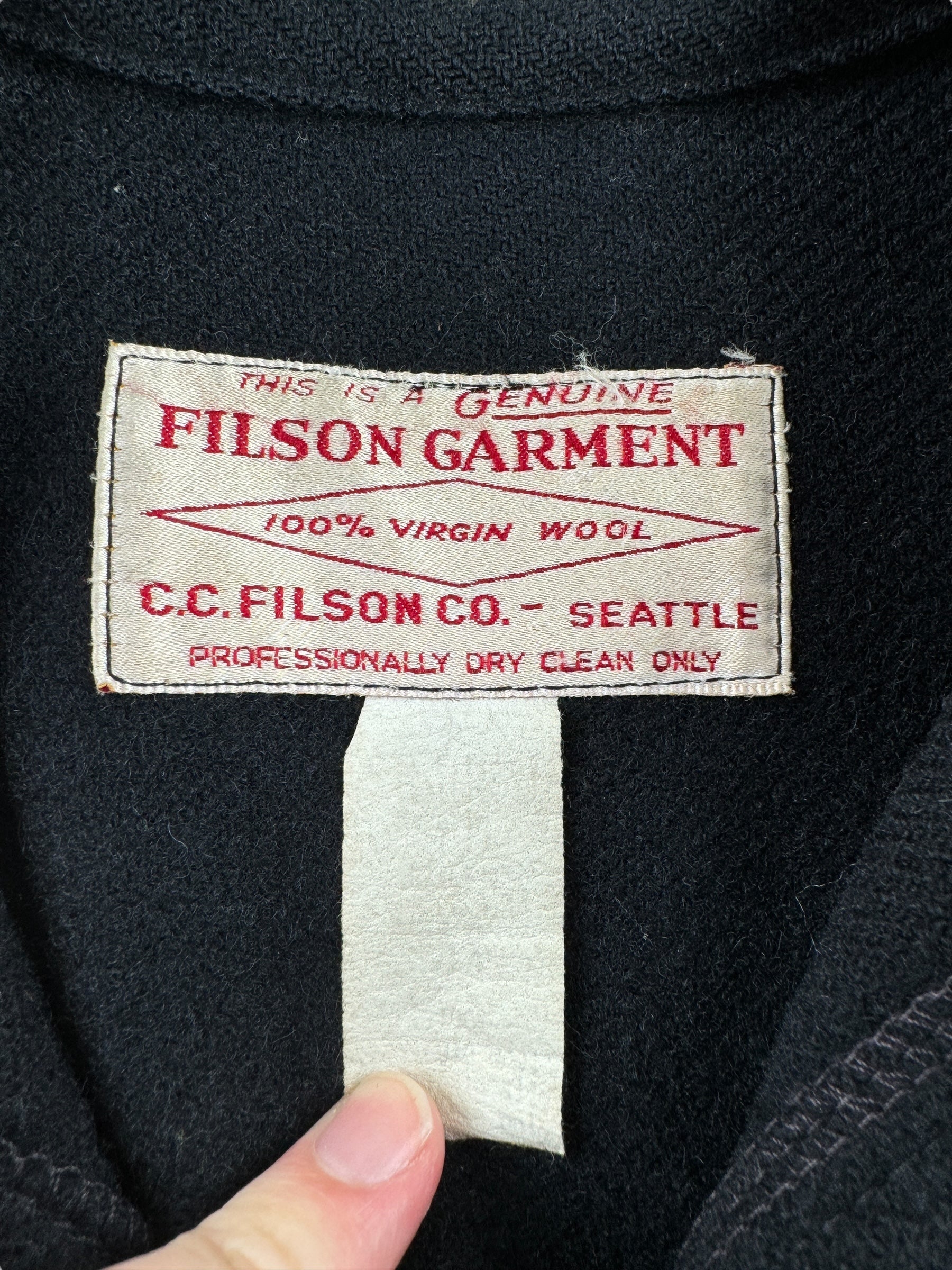 Tag on Vintage Black Filson Cruiser Jacket SZ 44