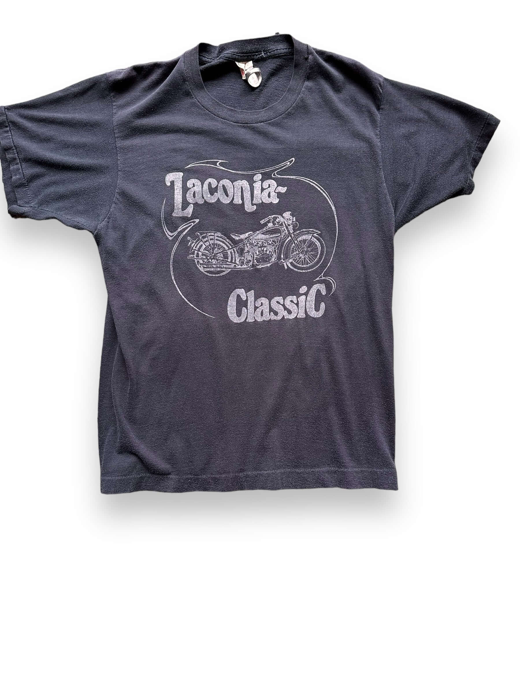Front Detail of Vintage Laconia Motorcycle Classic Tee SZ L | Vintage Harley Tee Seattle
