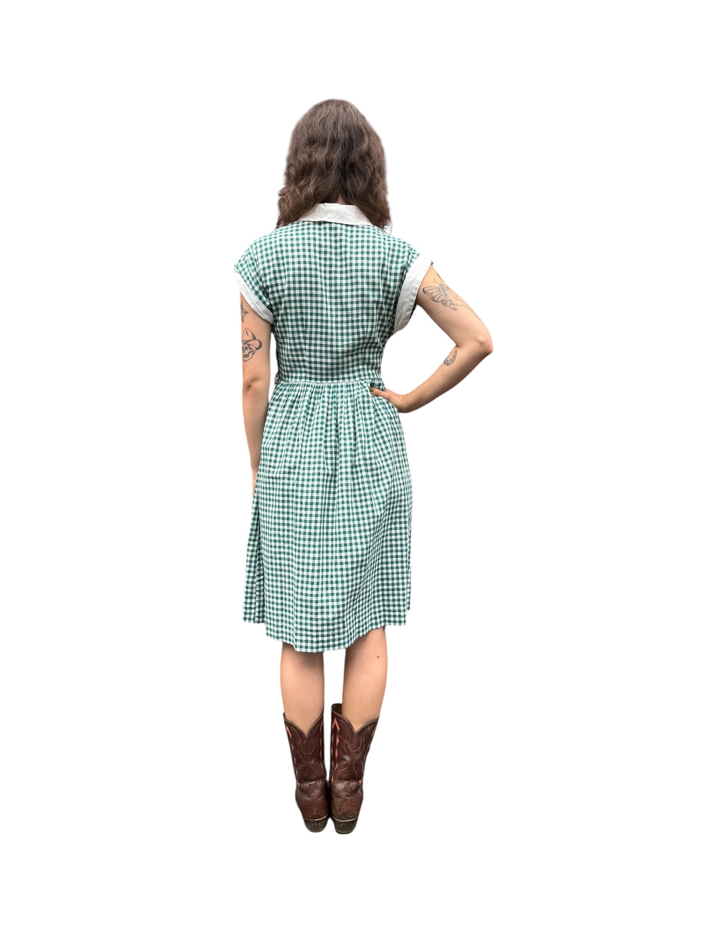 Back view of 1940s Penney's Plaid Cotton Frock S