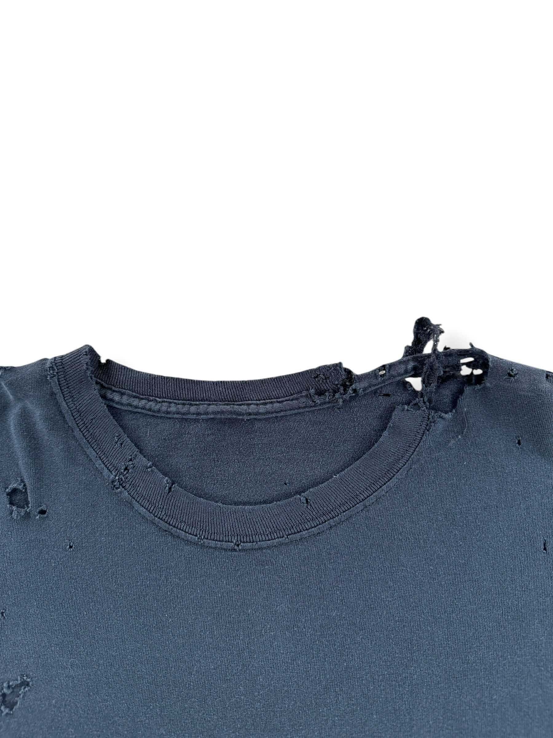 Wear on Vintage Black Longsleeve Thrashed Blank Tee SZ L