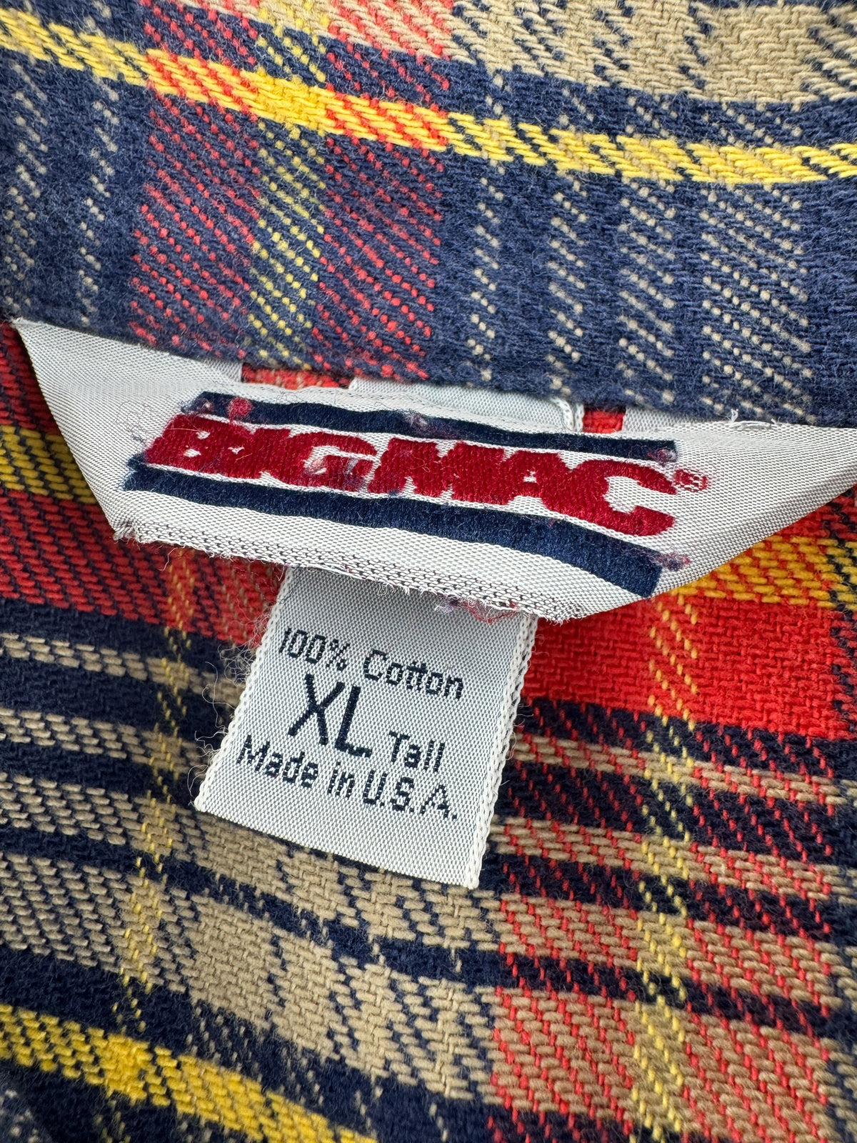 Tags on Vintage Blue & Red Big Mac Cotton Flannel SZ XL