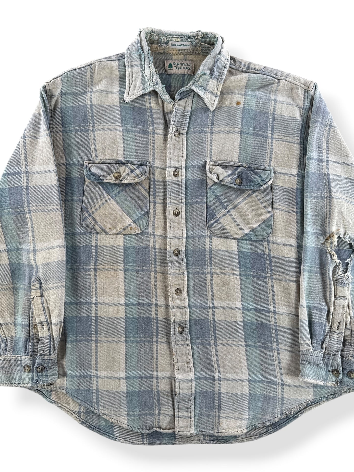 Close Up of Vintage NW Territory Thrashed Cotton Flannel SZ XL