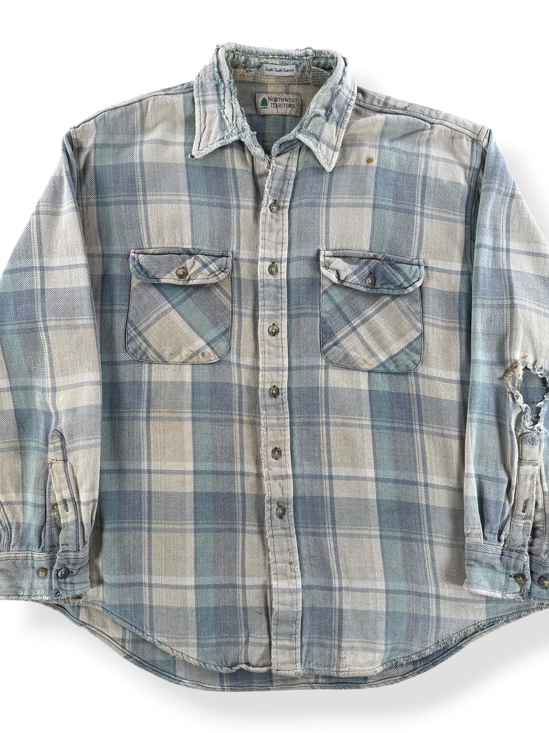 Close Up of Vintage NW Territory Thrashed Cotton Flannel SZ XL