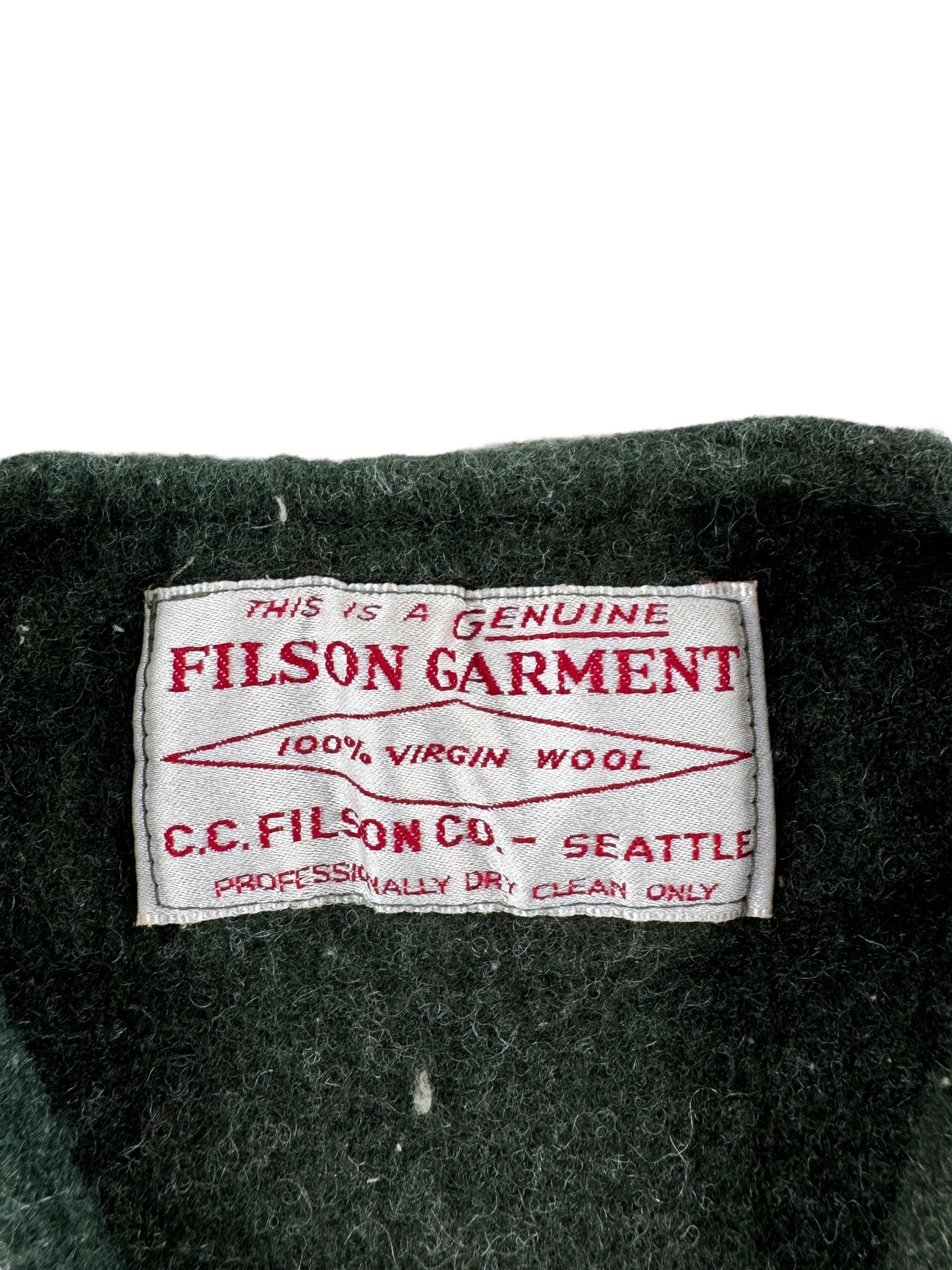 Tag on Vintage Filson Green Mackinaw Liner SZ M