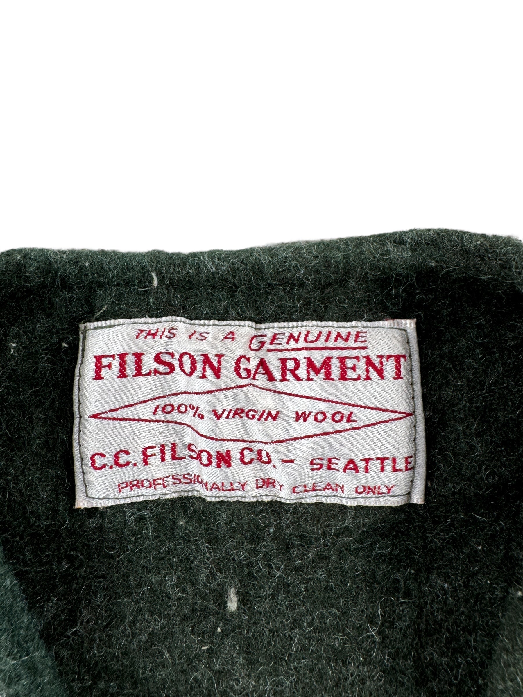 Tag on Vintage Filson Green Mackinaw Liner SZ M