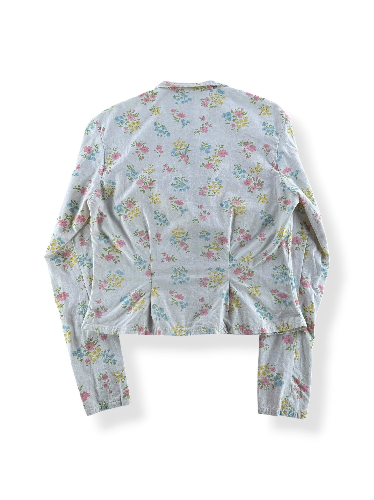 Back of Vintage Floral Cotton Zip Up Top SZ M