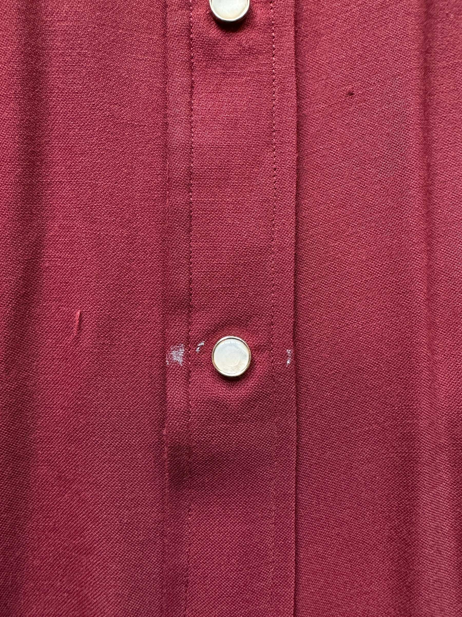 staining by button of Vintage Burgundy Gabardine Western Shirt SZ M