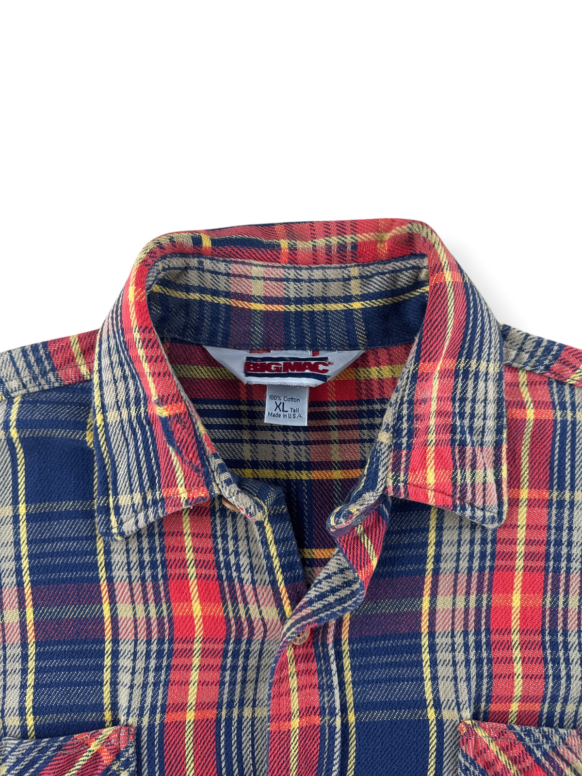 Collar on Vintage Blue & Red Big Mac Cotton Flannel SZ XL