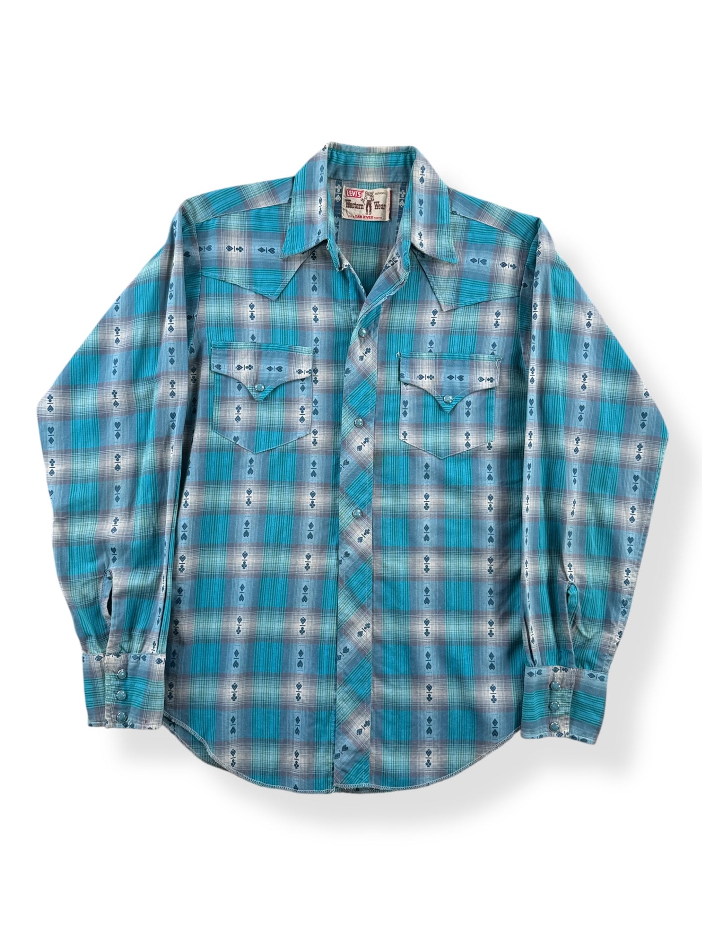 Front of Vintage Dan River Levis Western Wear Pearlsnap SZ XS