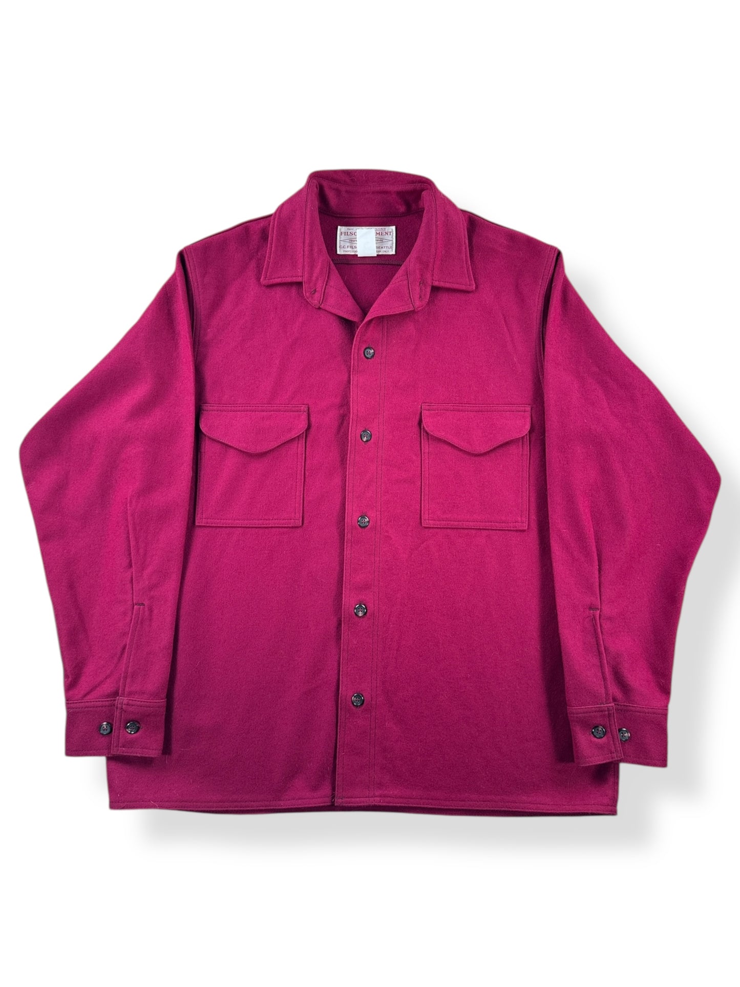 Front of Vintage Filson Burgundy Jac Shirt SZ 46
