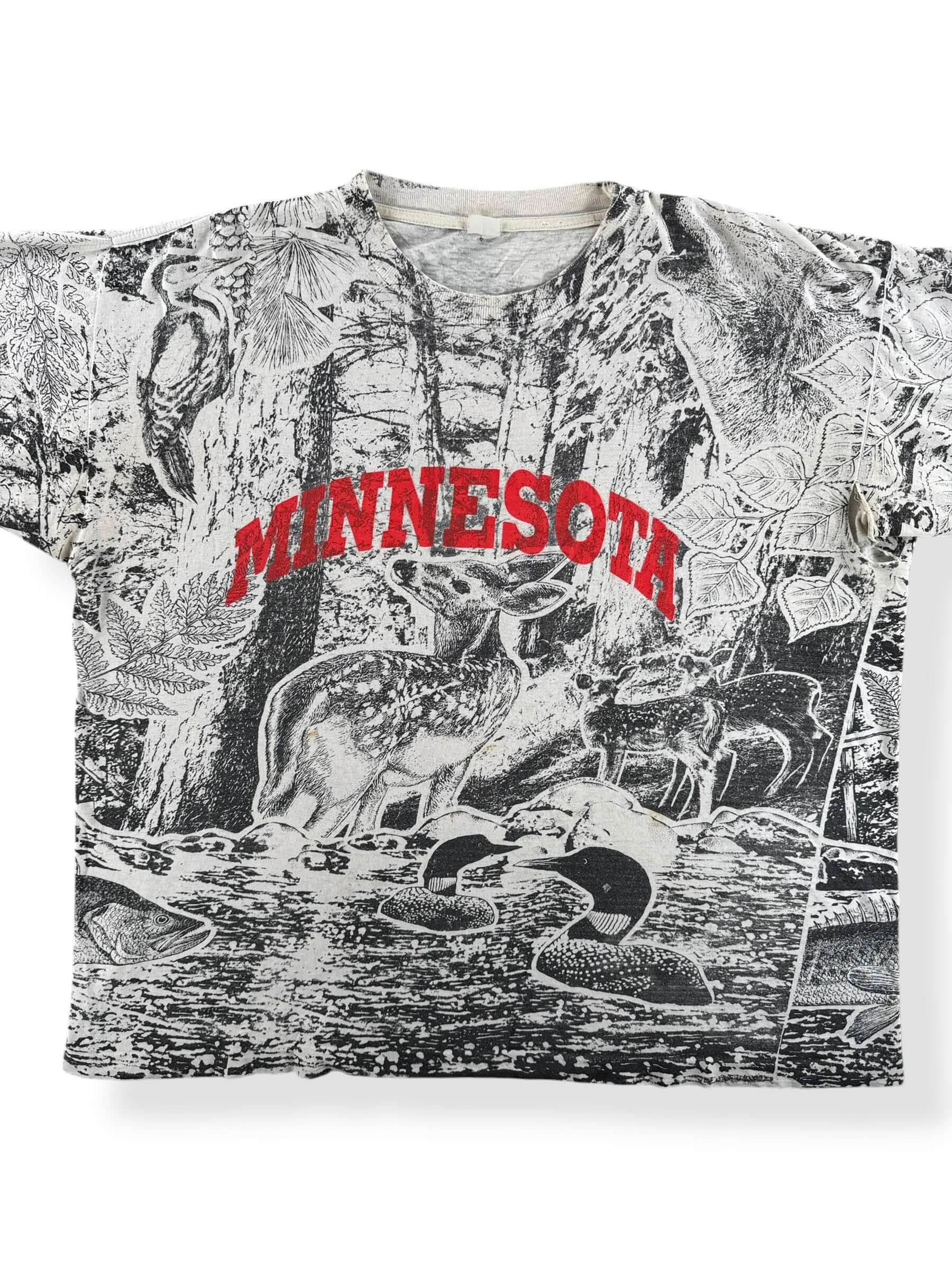Front Close Up of Vintage Minnesota AOP Tee SZ XXL
