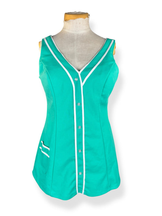 Front view of 1960s Green Sears Swimsuit M-L