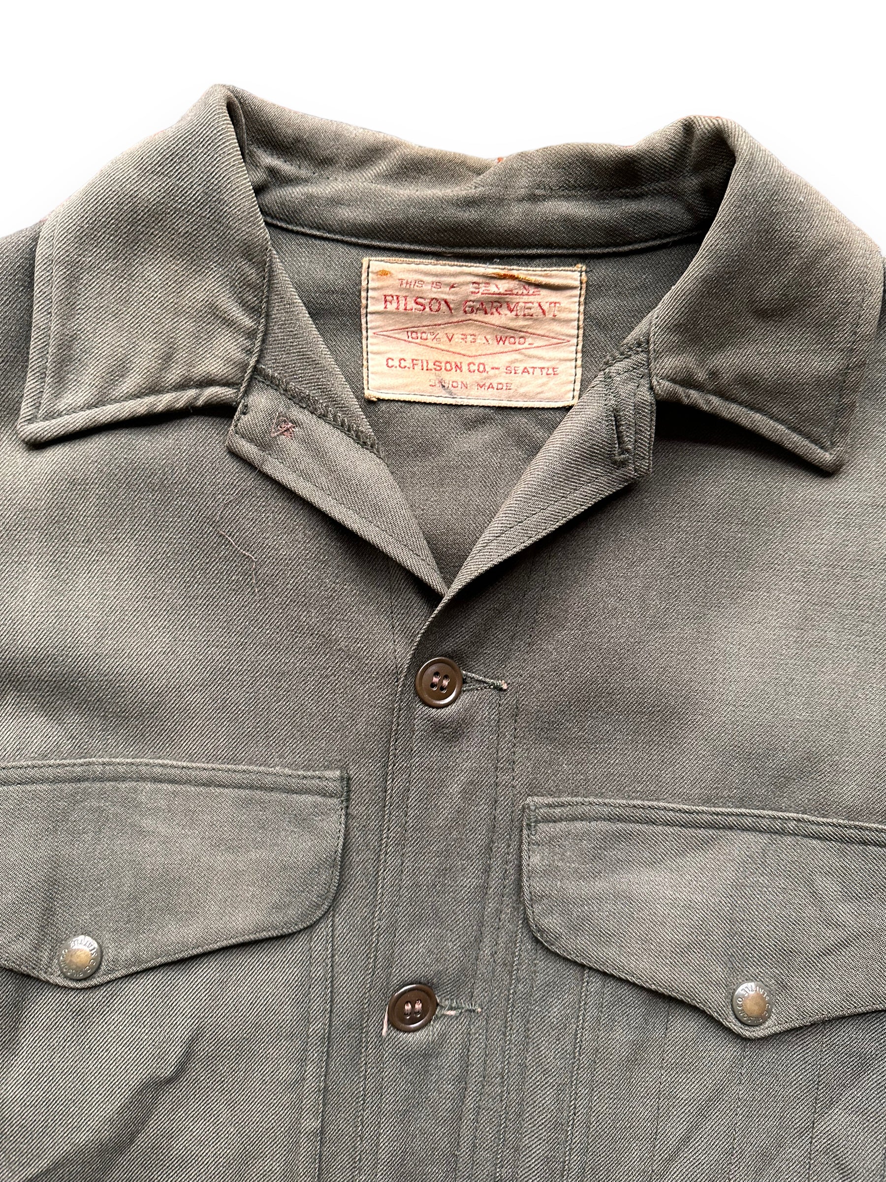 collar of Vintage 60s Filson Union Made Whipcord Cruiser SZ 40 |  Barn Owl Vintage Goods | Vintage Filson Workwear Seattle