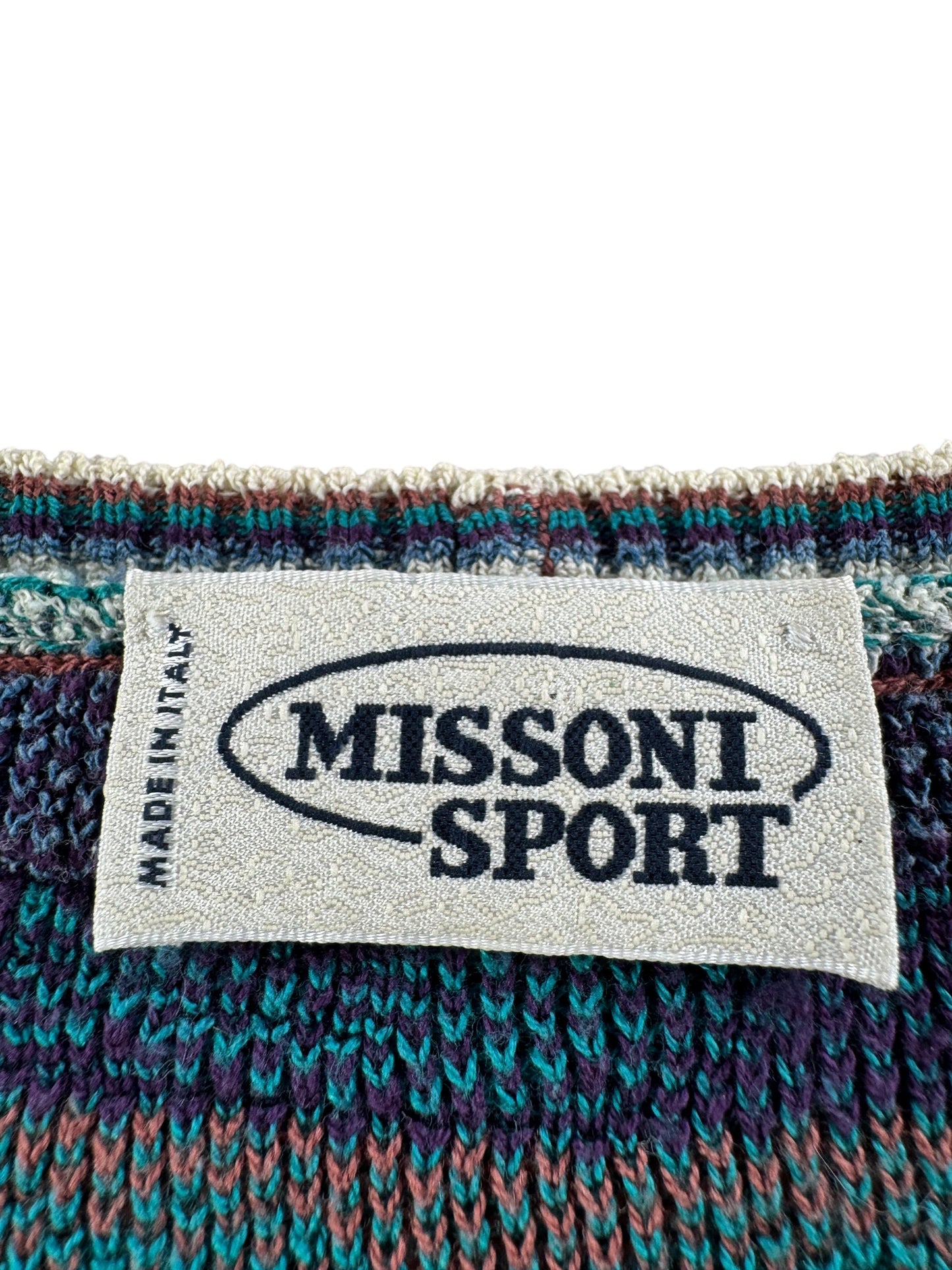 Close up of tag on Vintage Missoni Sport Knit Top