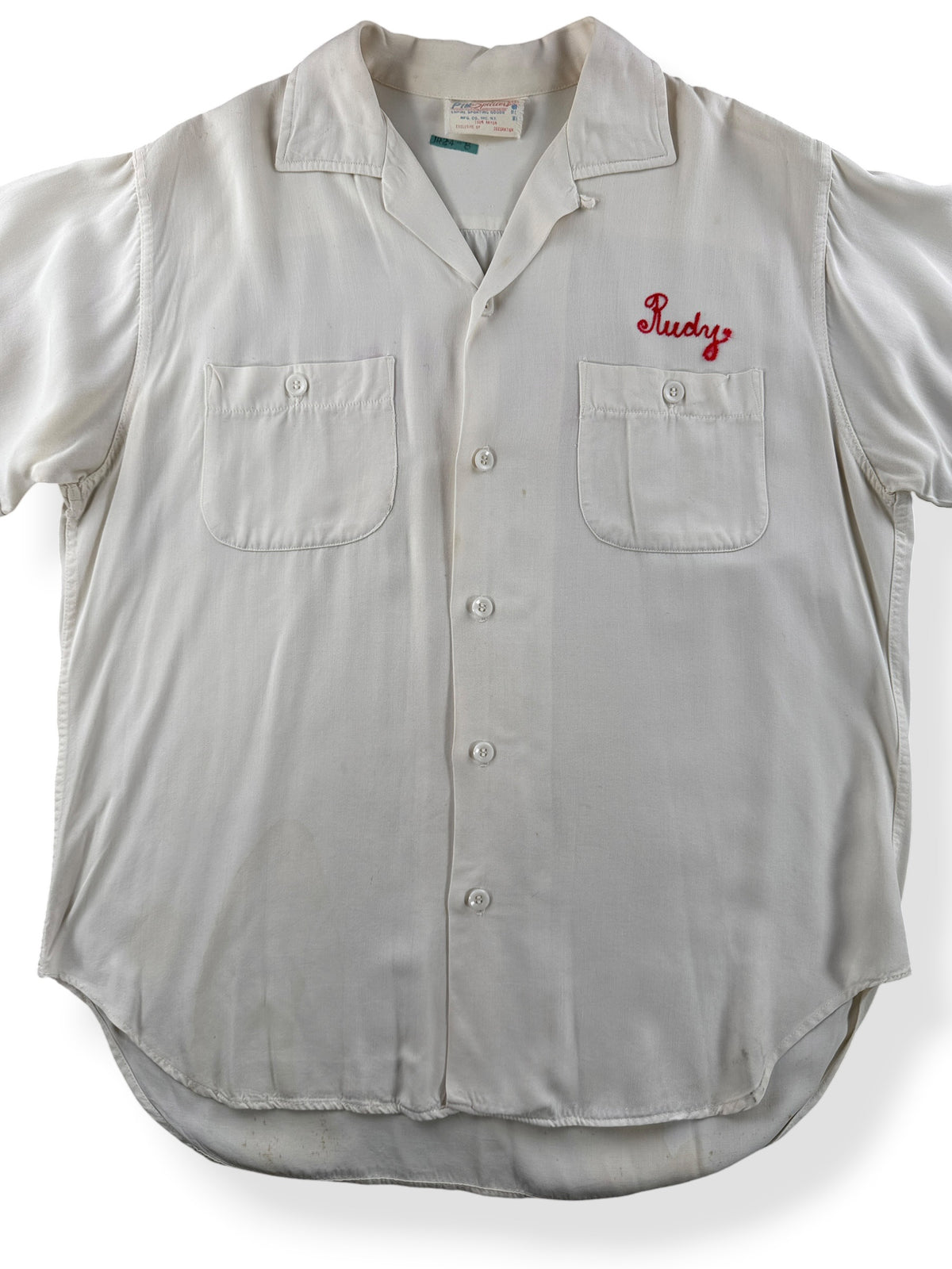 Close-up of Vintage Hasbro Chain Stitched Rayon Bowling Shirt SZ L