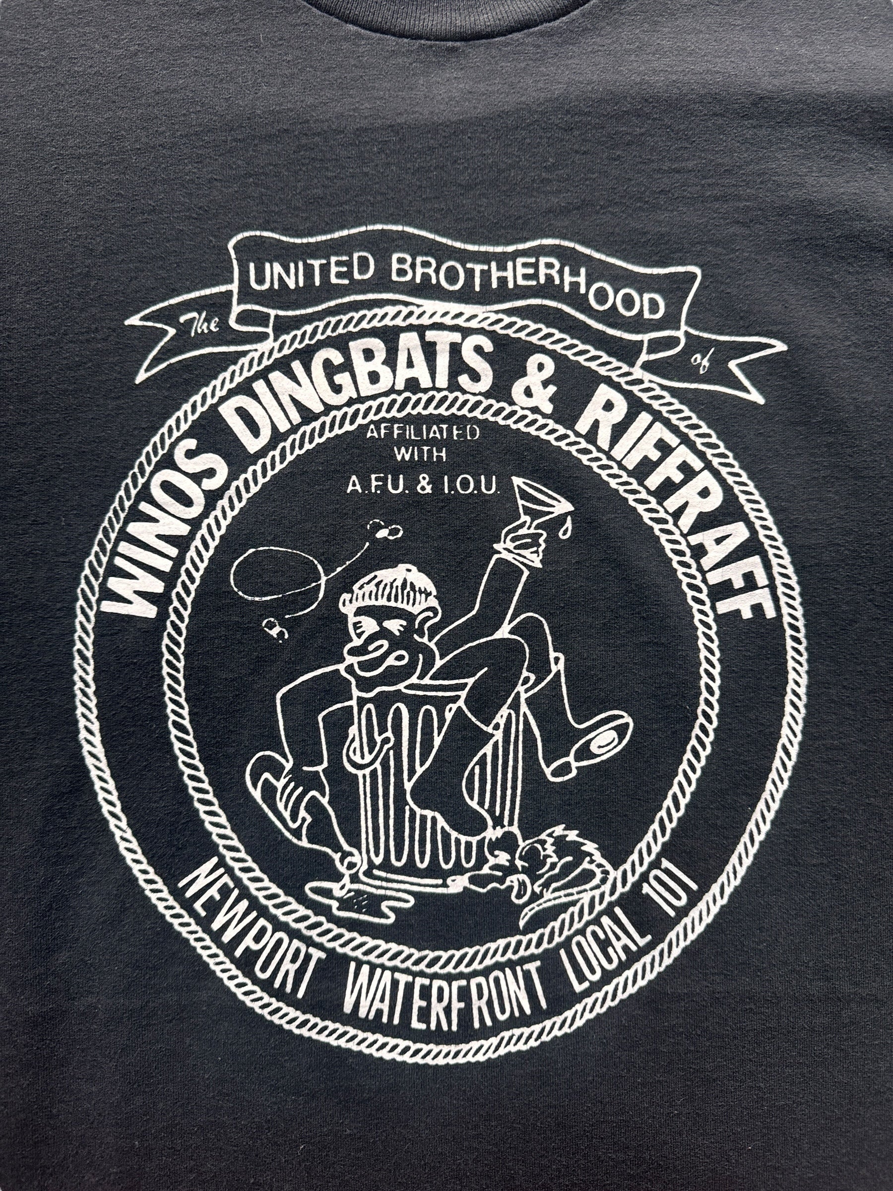 Front Graphic of Vintage United Brotherhood of Winos Dingbats and Riffraff Tee SZ L