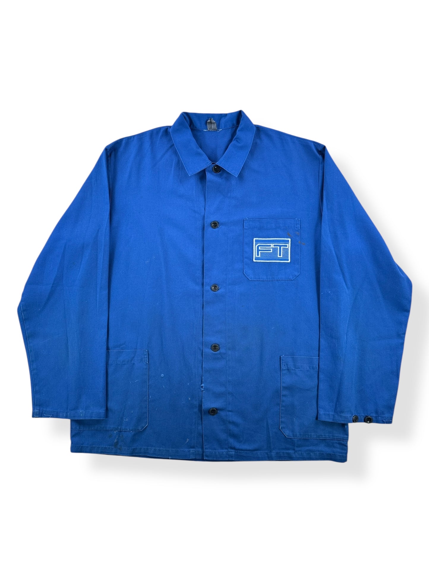 Front of Vintage French Chore Coat w/ FT Patch SZ XL