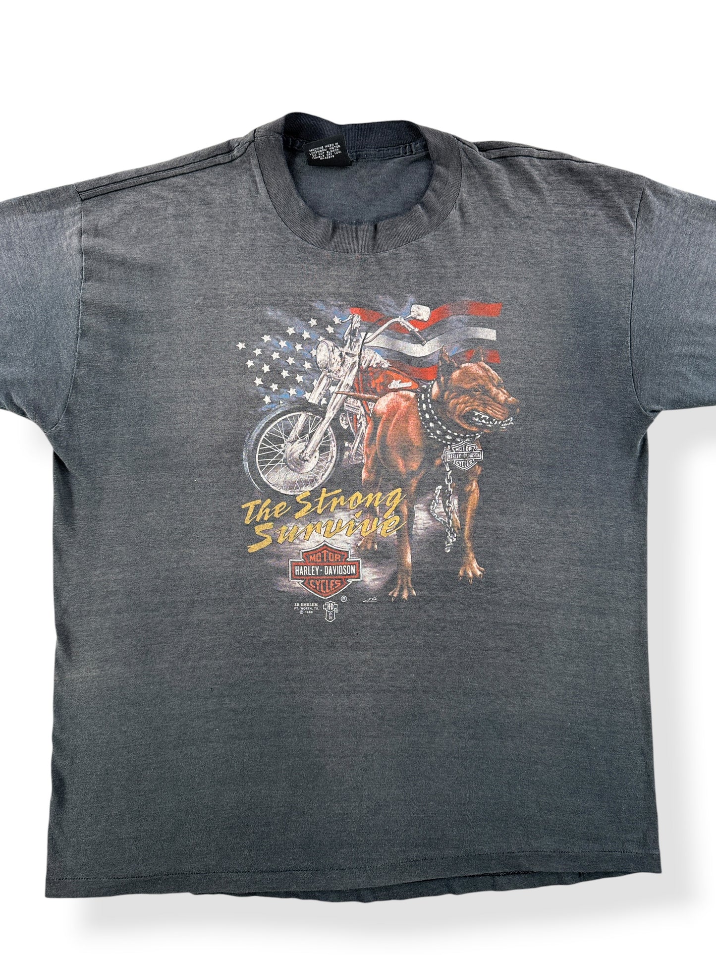 Front Close Up of Vintage 80s Harley 3D Emblem Tee SZ XXL (Fits L)