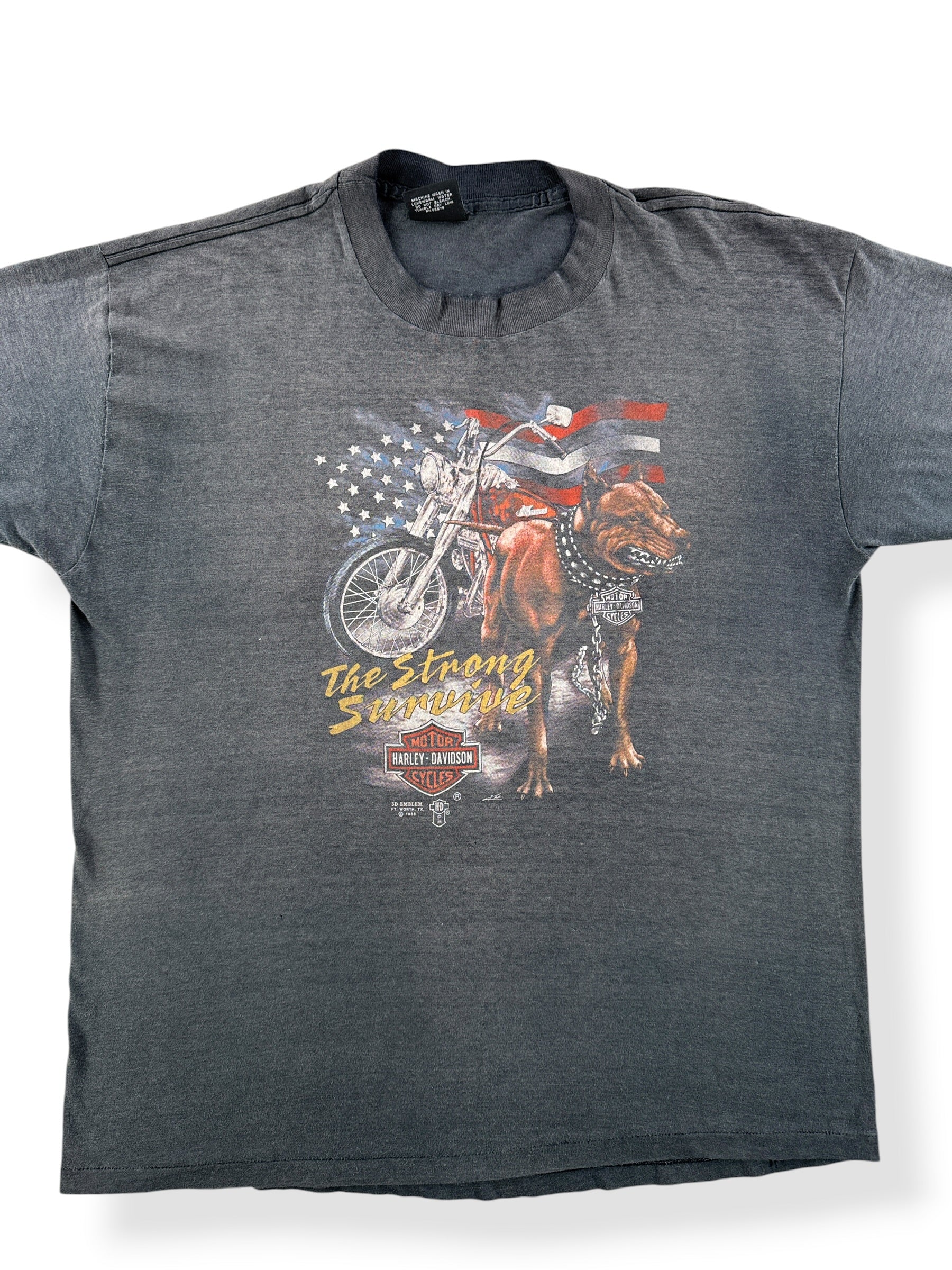 Front Close Up of Vintage 80s Harley 3D Emblem Tee SZ XXL (Fits L)