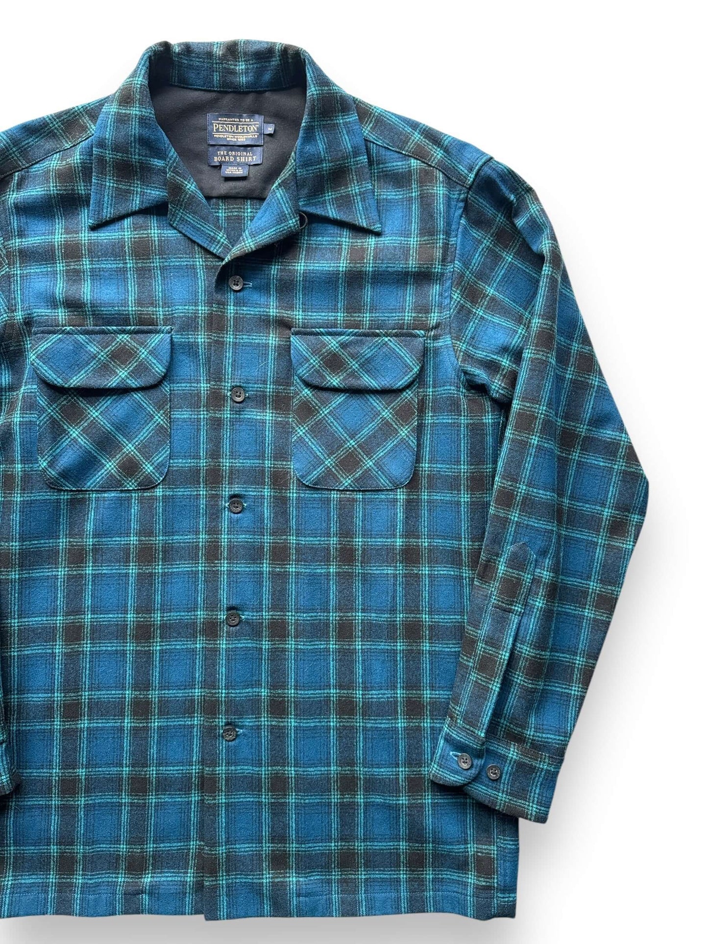 Front Left of Pendleton Blue Plaid Board Shirt SZ M