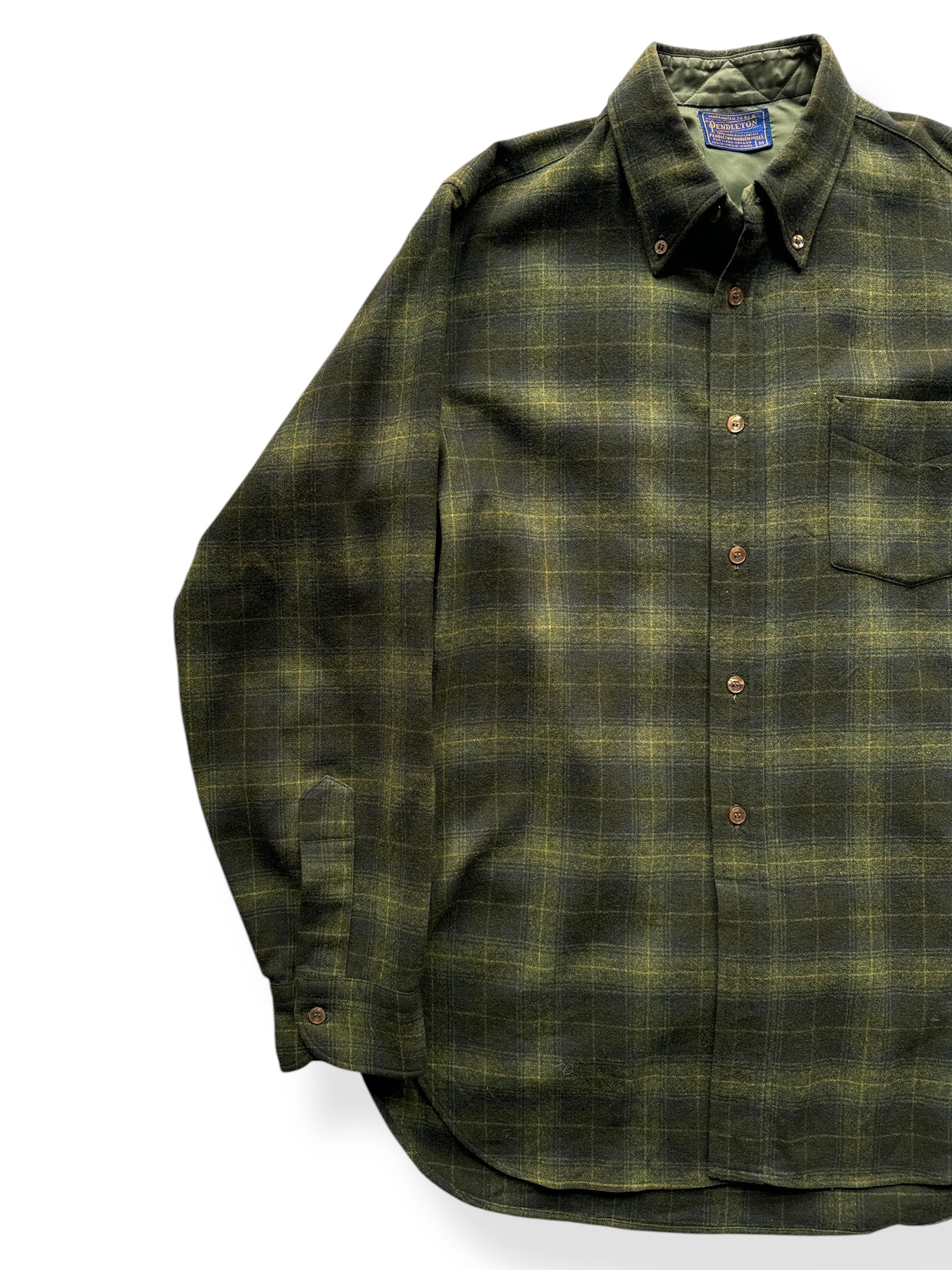 Front Right of 50s Era Green Plaid Pendleton Flannel SZ M