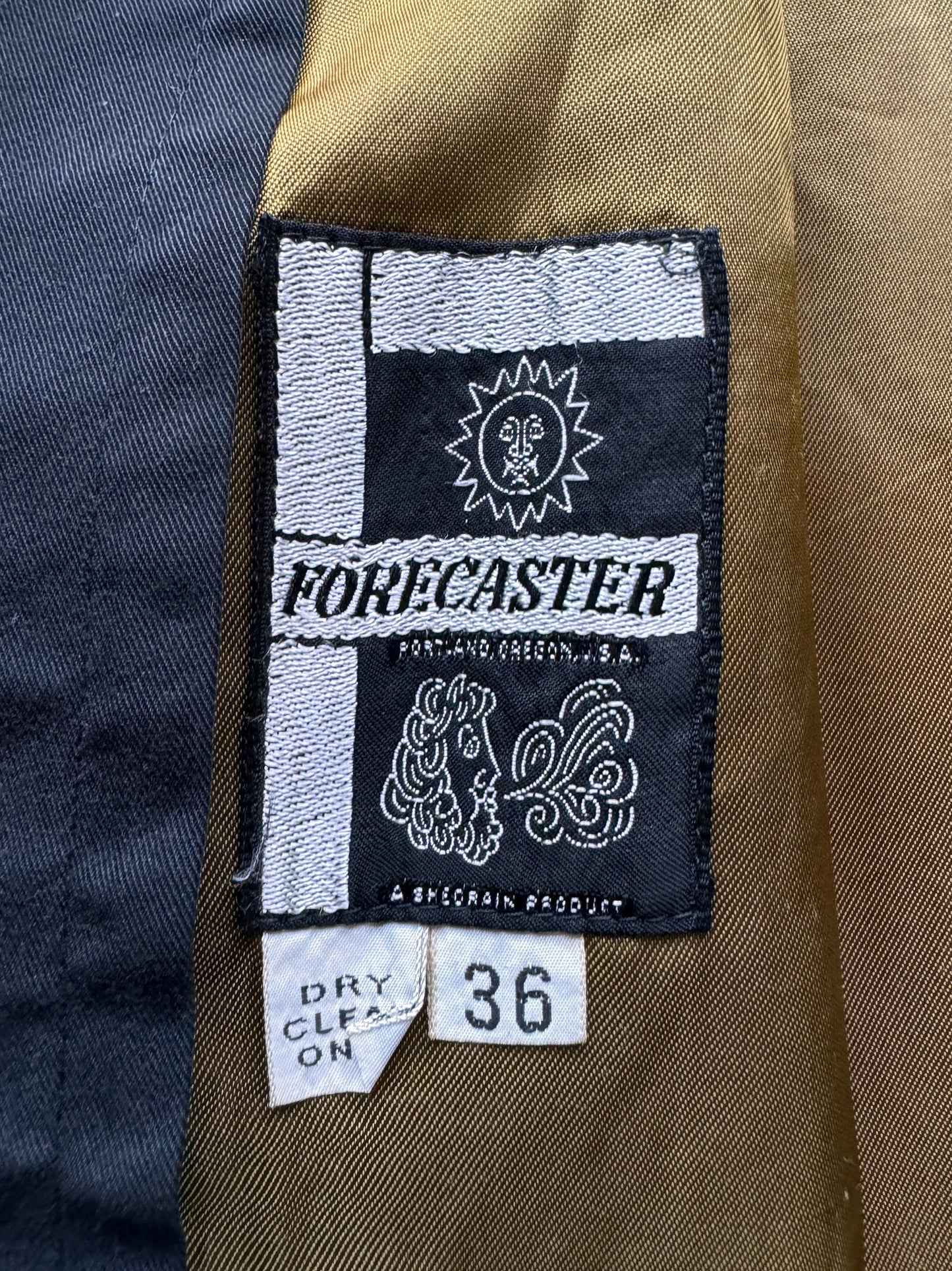 Tag of Vintage Forecaster Black Trench Coat SZ 36