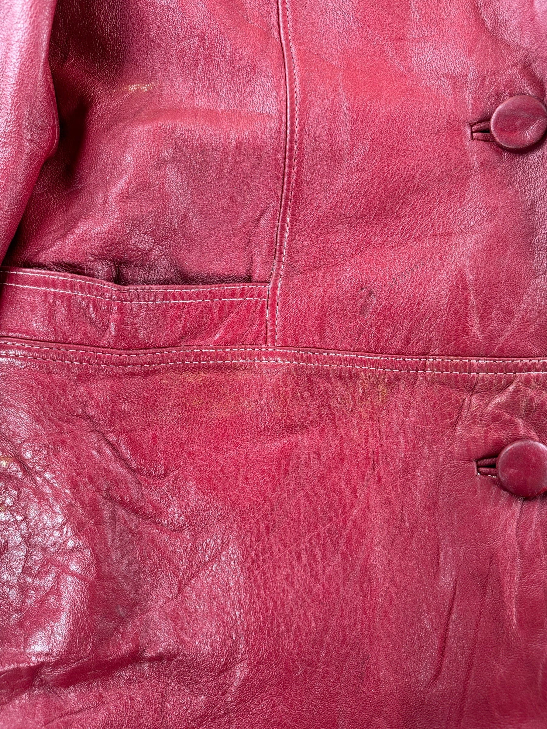 Stain on Vintage Womens 70s Series 500 Red Leather Trench Coat SZ L