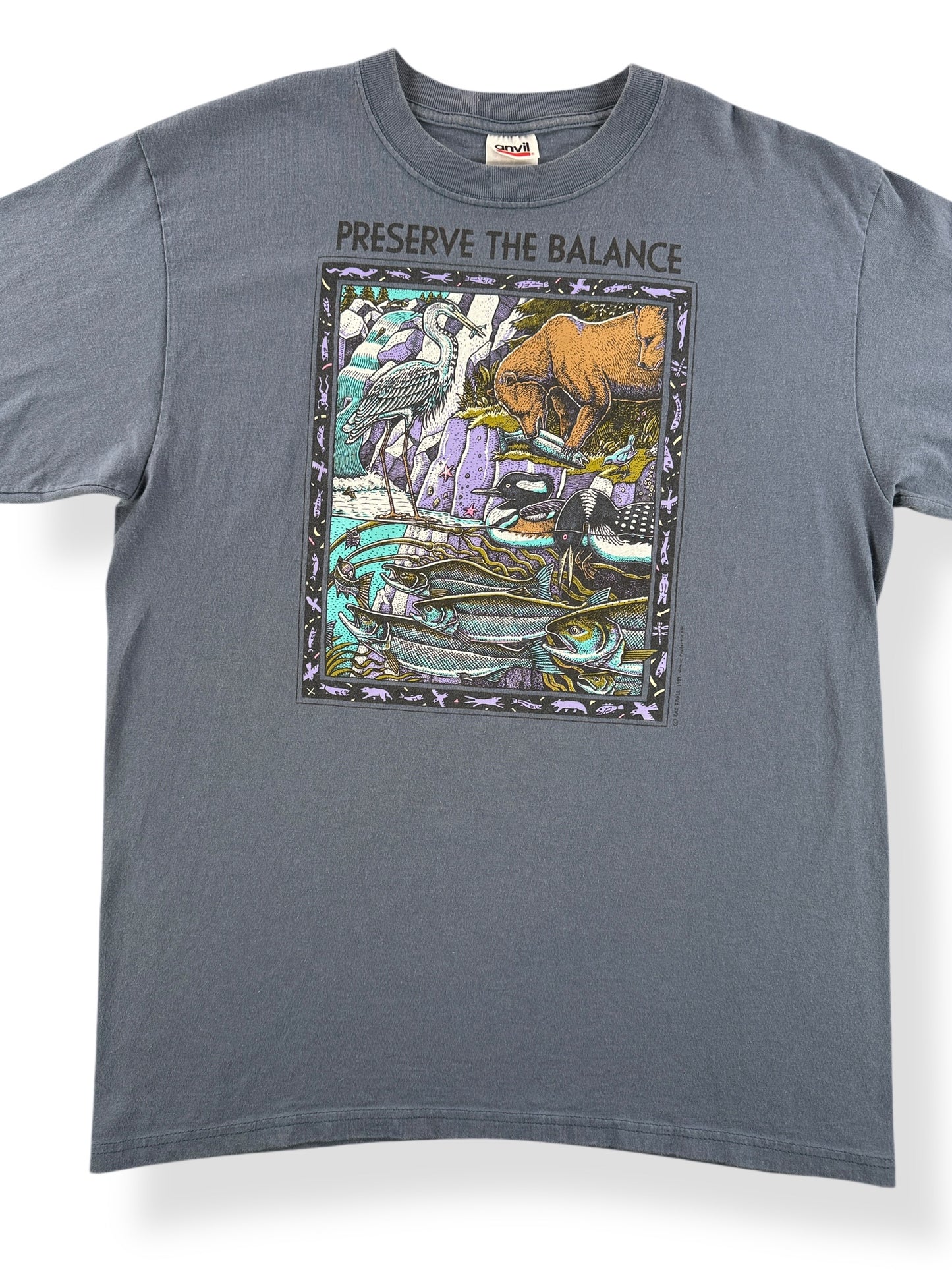 Front Close Up of Vintage 1999 Ray Troll Preserve The Balance Tee SZ L