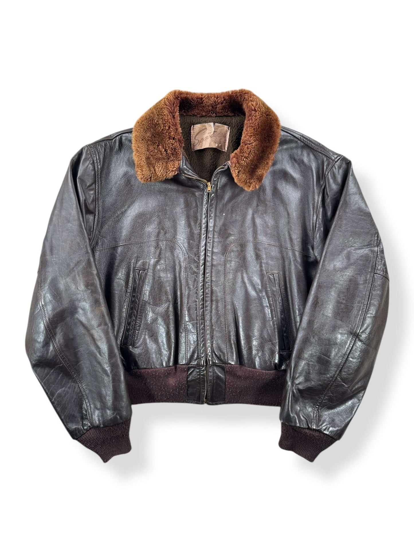 Front of Vintage Sportswear G-1 Style Leather Jacket SZ L