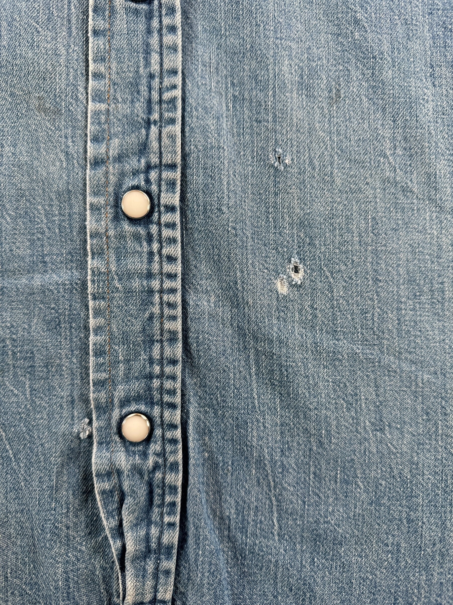 Holes on Vintage Distressed Dakota Denim Pearl Snap Top SZ XL