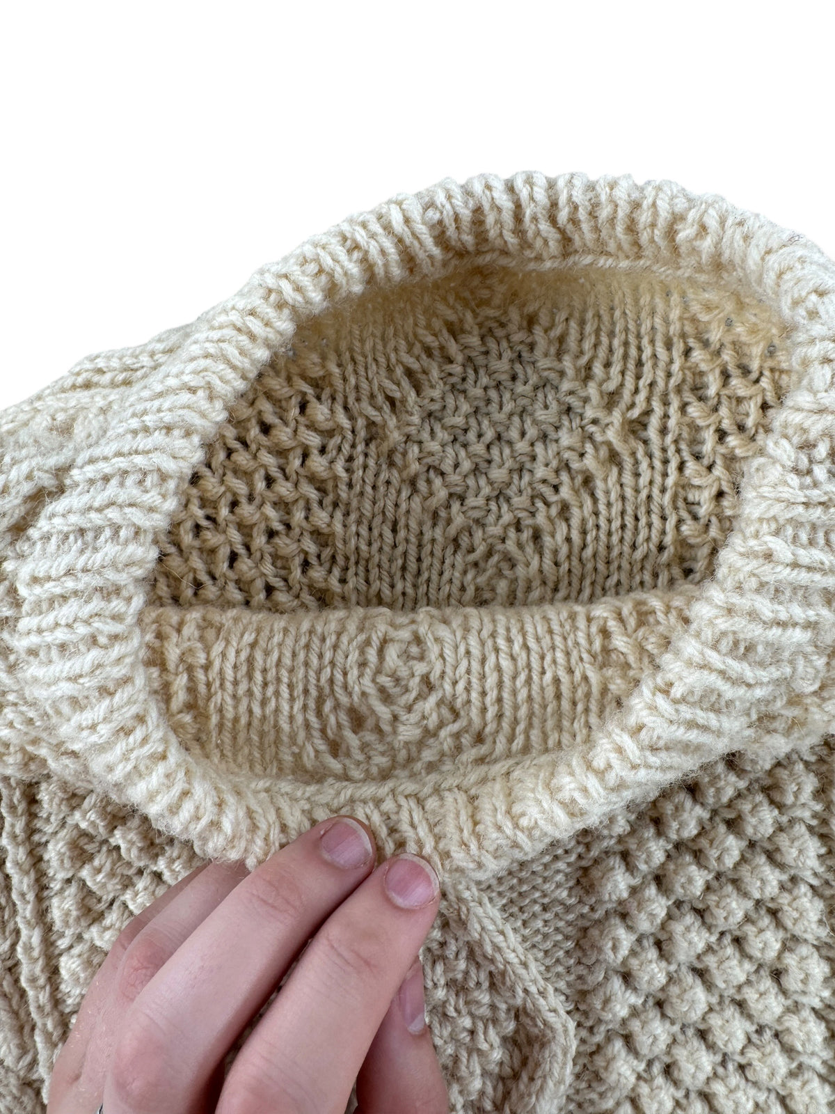 Inside of collar on Vintage Fisherman Sweater SZ L