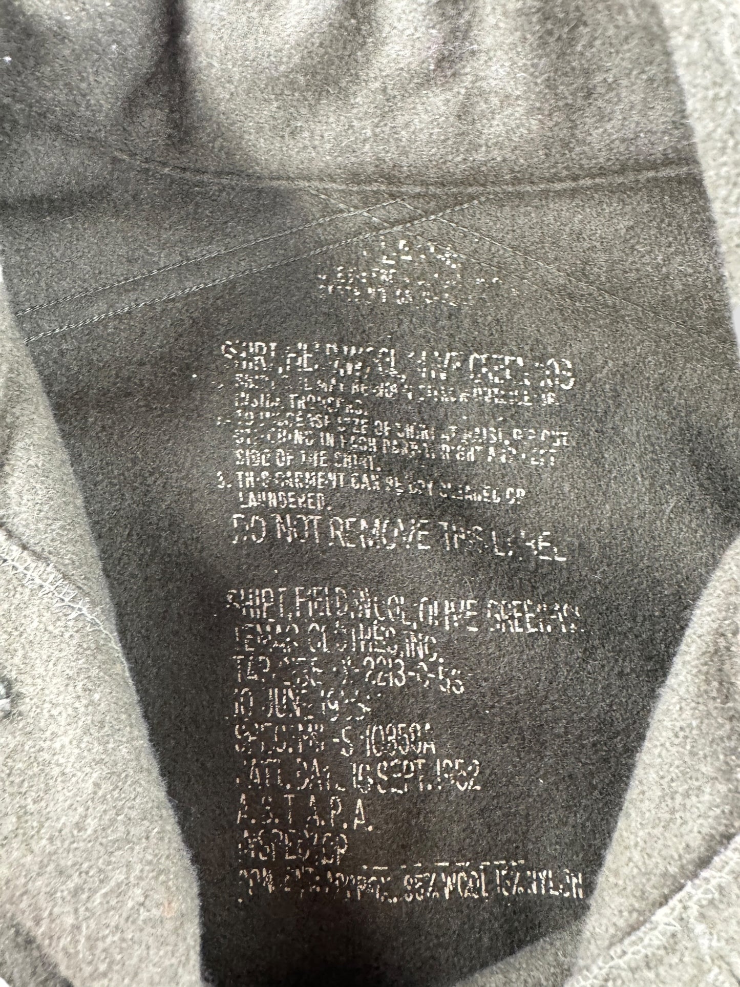Label on Vintage Wool Military Shirt SZ L