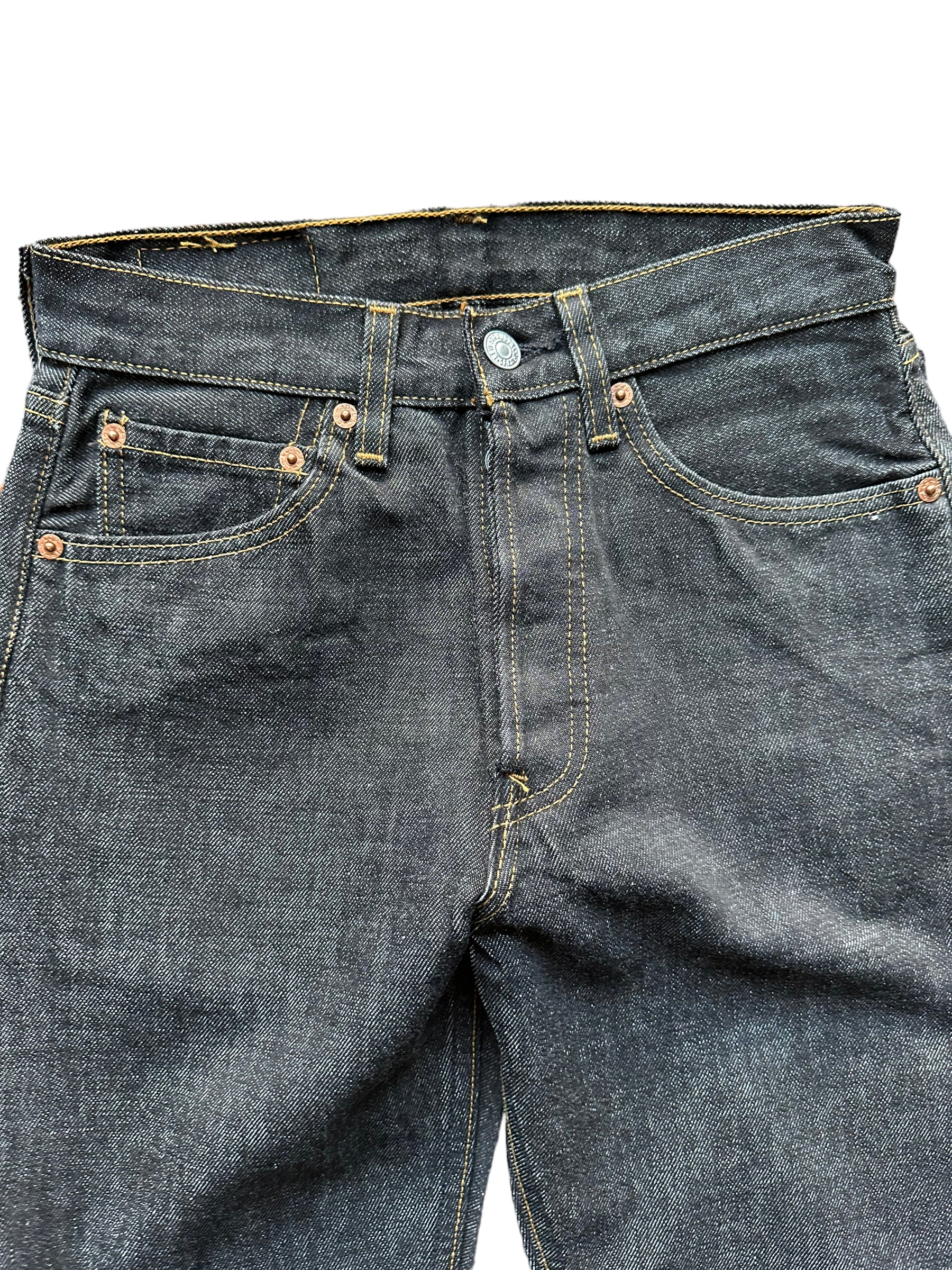 Front waist view of Deadstock 90s USA Levi's 501 Black Jeans 26x33 | Seattle Deadstock Vintage Jeans | Barn Owl Vintage Denim
