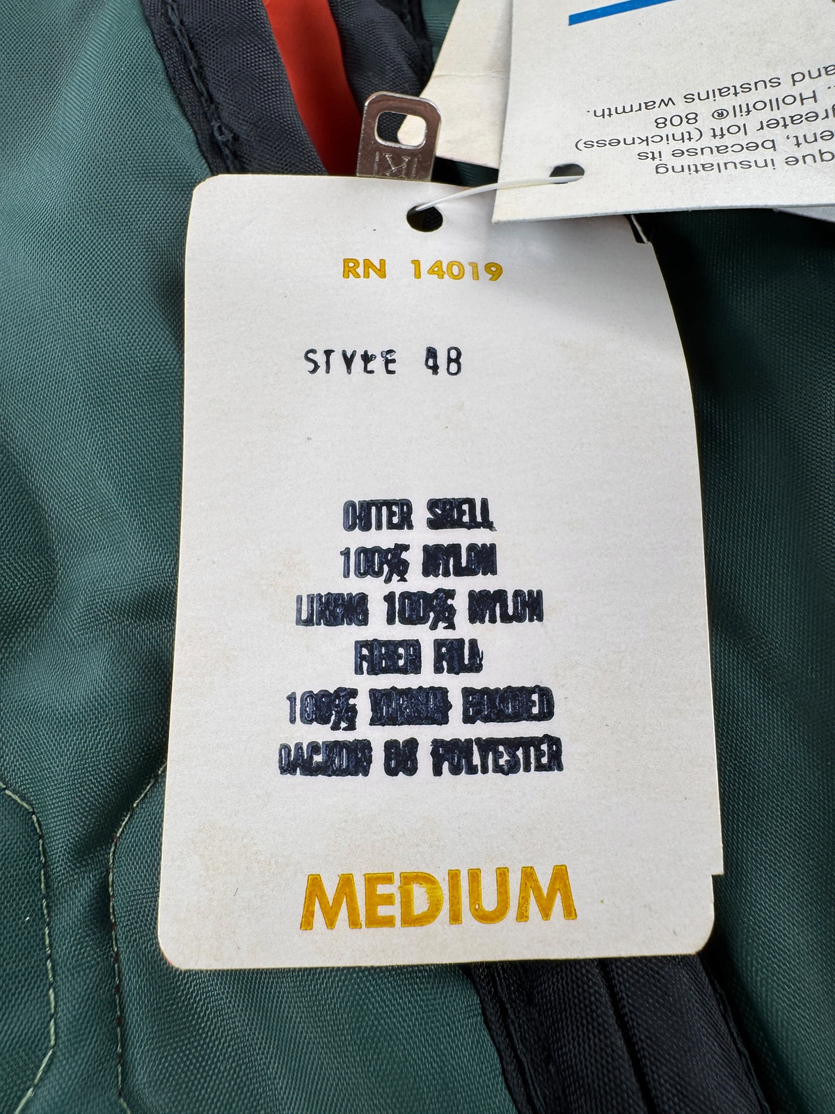 Original hangtag on Vintage NOS Green Dacron Vest SZ M