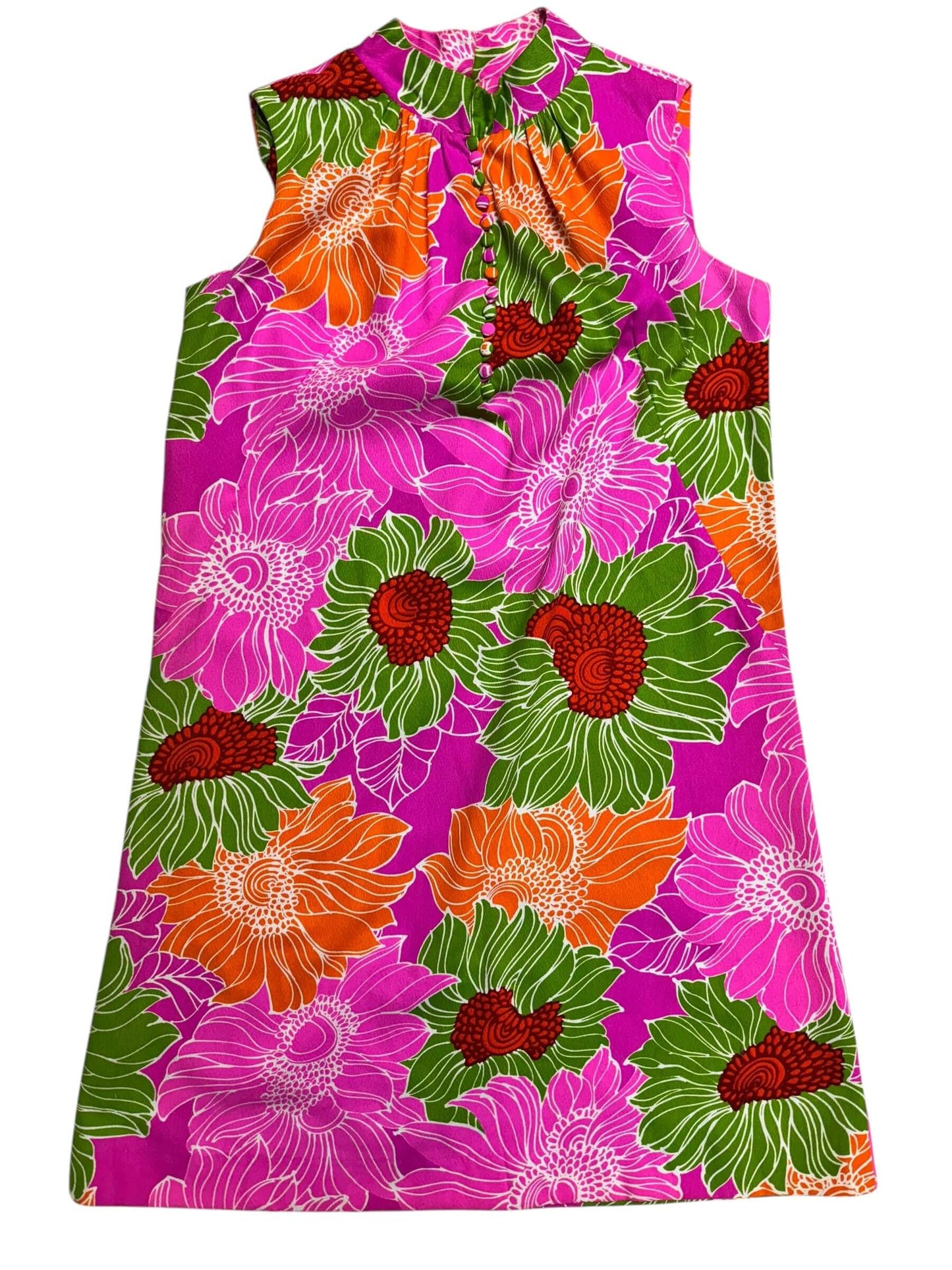 Front view of 1960s Noelani Casuals Hawaiian Barkcloth Dress L