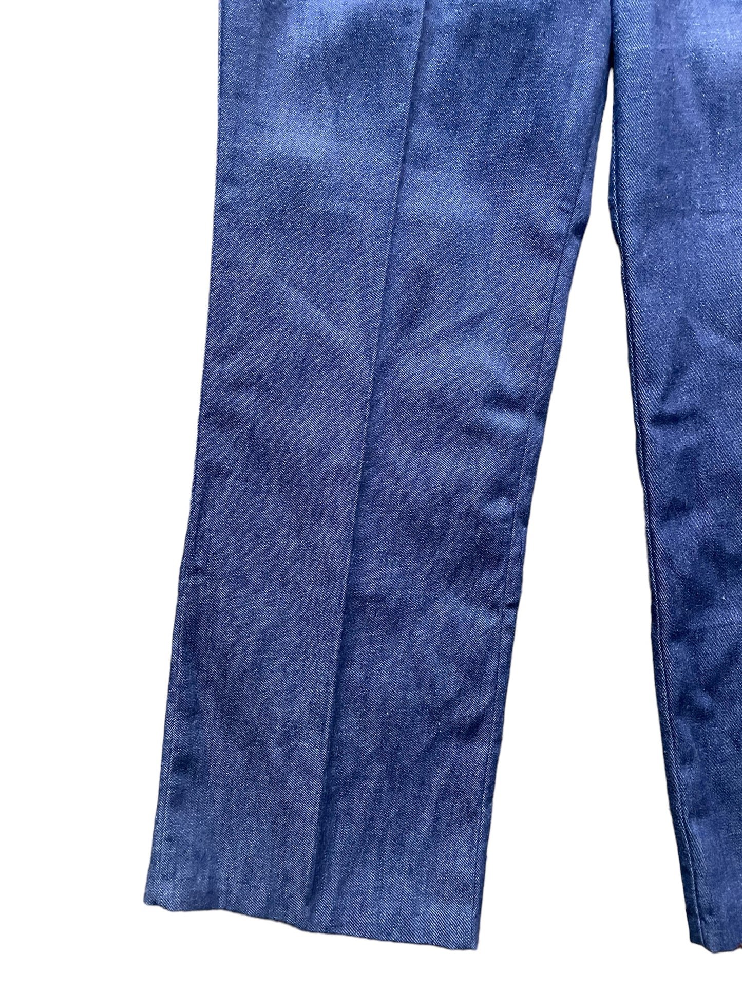 Front right leg view of Vintage 1970s Mork and Mindy Denim Trousers W32 | Barn Owl Vintage Seattle | Vintage Denim