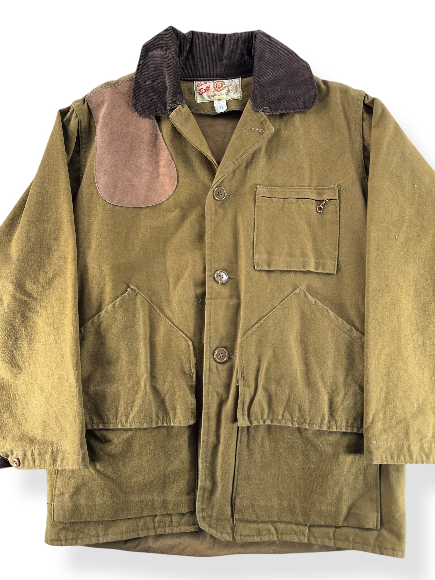 Front Close Up of Vintage NOS Bullseye Bill Hunting Jacket SZ 38